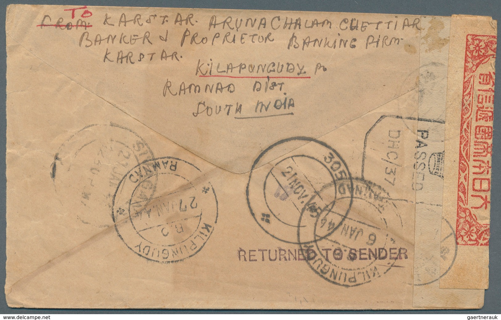 Birma / Burma / Myanmar: 1944. Envelope Headed 'Prisoner Of War Post' Written From Kilapungudy, Sout - Myanmar (Birma 1948-...)