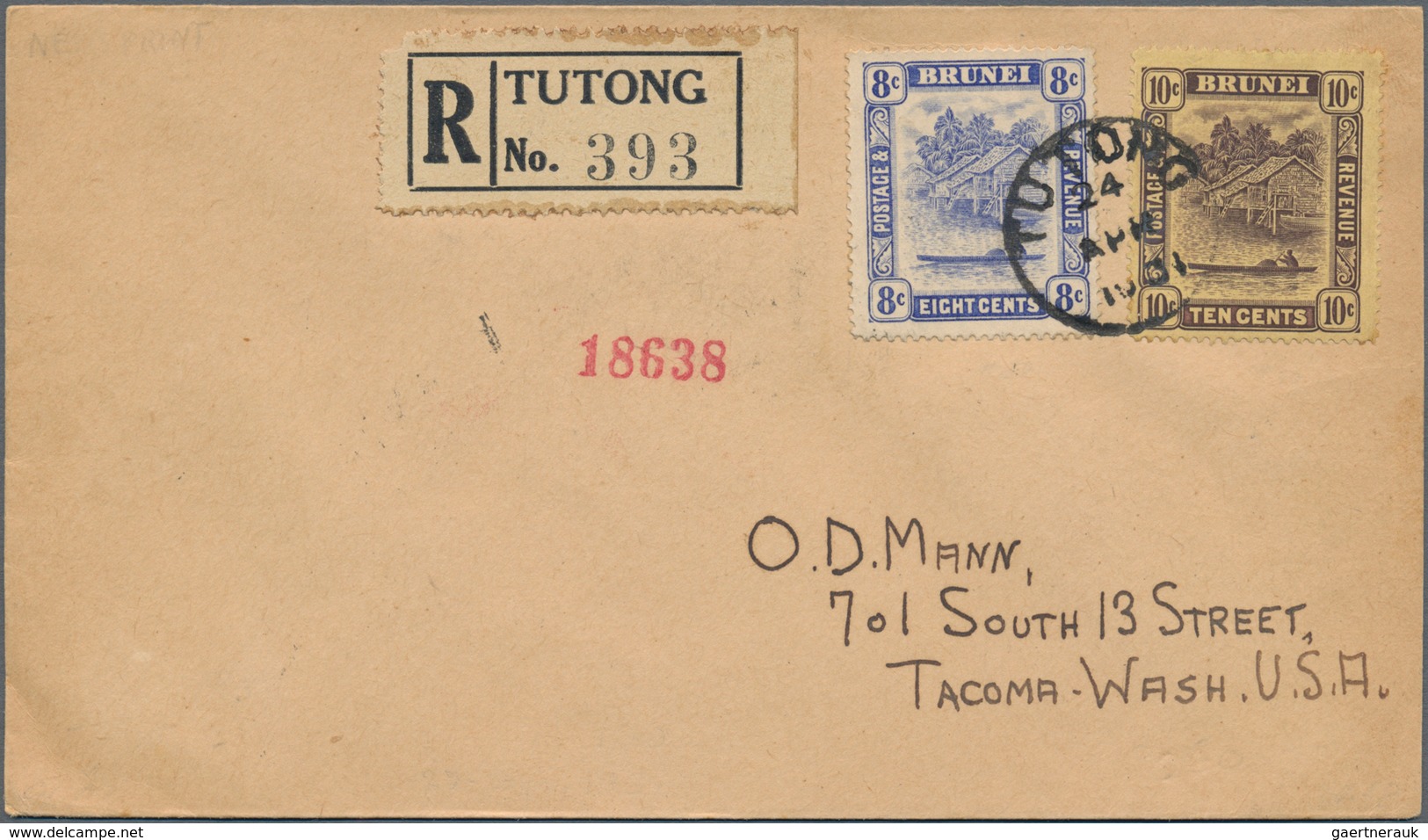 Brunei: 1931. Registered Envelope Addressed To The United States Bearing Brunei SG 71, 8c Ultramarin - Brunei (1984-...)