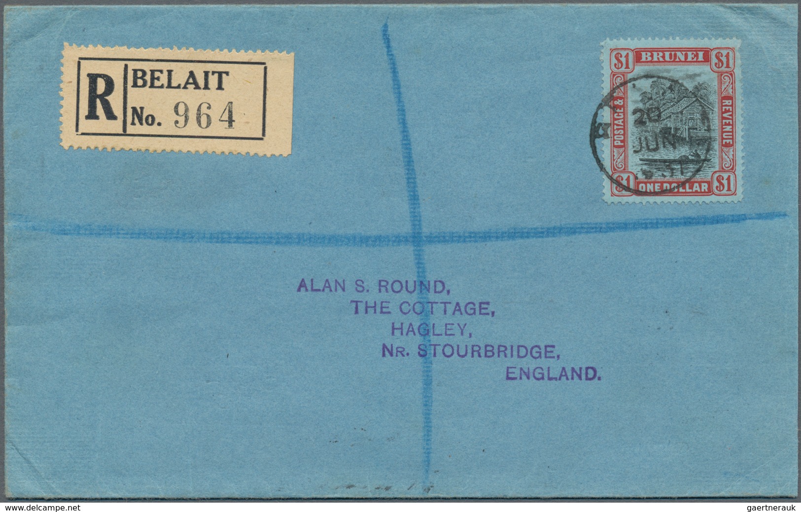 Brunei: 1931. Registered Envelope Addressed To England Bearing Brunei SG 78, $1 Black And Red/blue T - Brunei (1984-...)