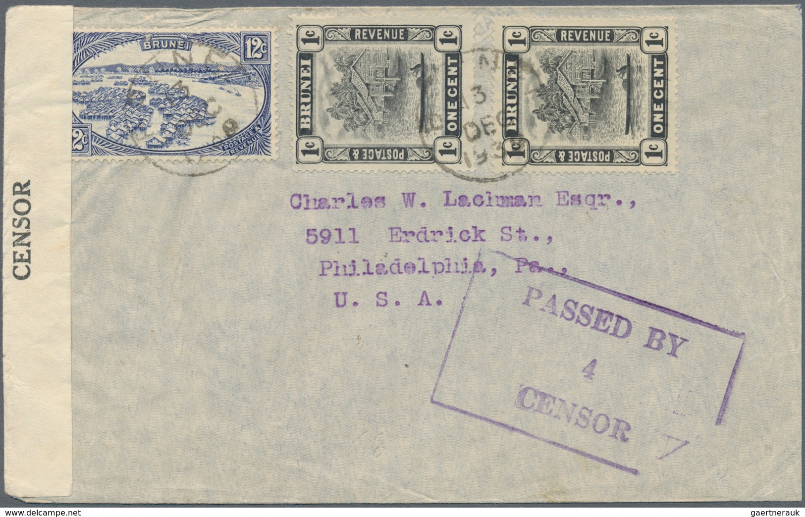 Brunei: 1939. Envelope Addressed To The United States Bearing Brunei SG 60, 1c Black (2) Und SG 74, - Brunei (1984-...)