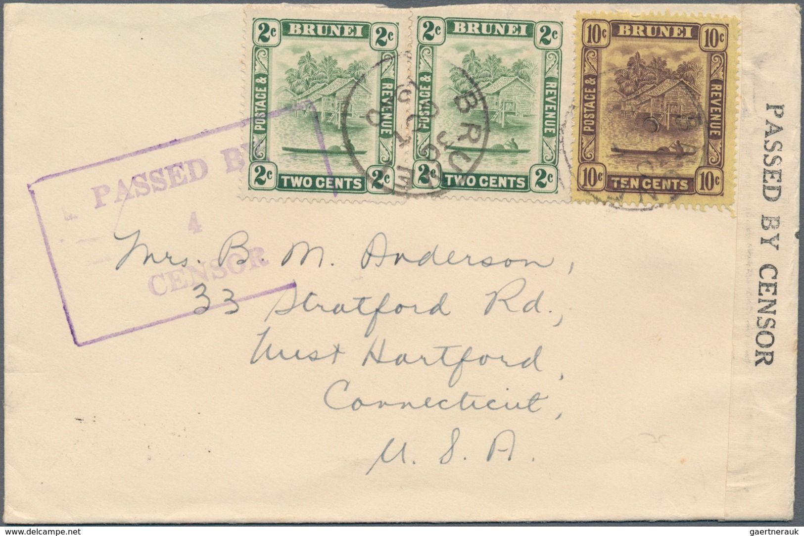 Brunei: 1940. Envelope (faults) Addressed To The United States Bearing Brunei SG 62, 2c Green (2) An - Brunei (1984-...)