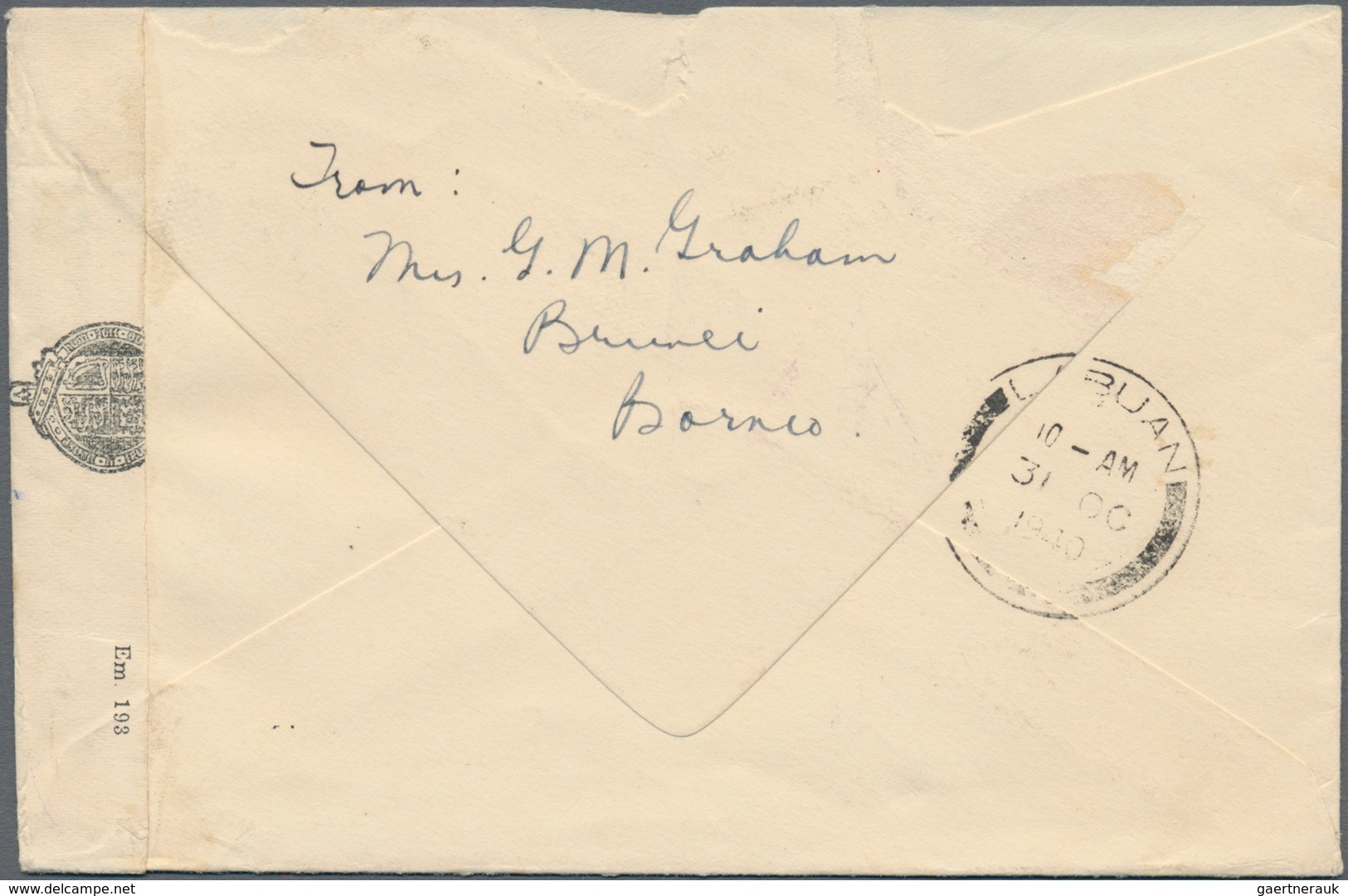 Brunei: 1940. Envelope (faults) Addressed To The United States Bearing Brunei SG 62, 2c Green (2) An - Brunei (1984-...)