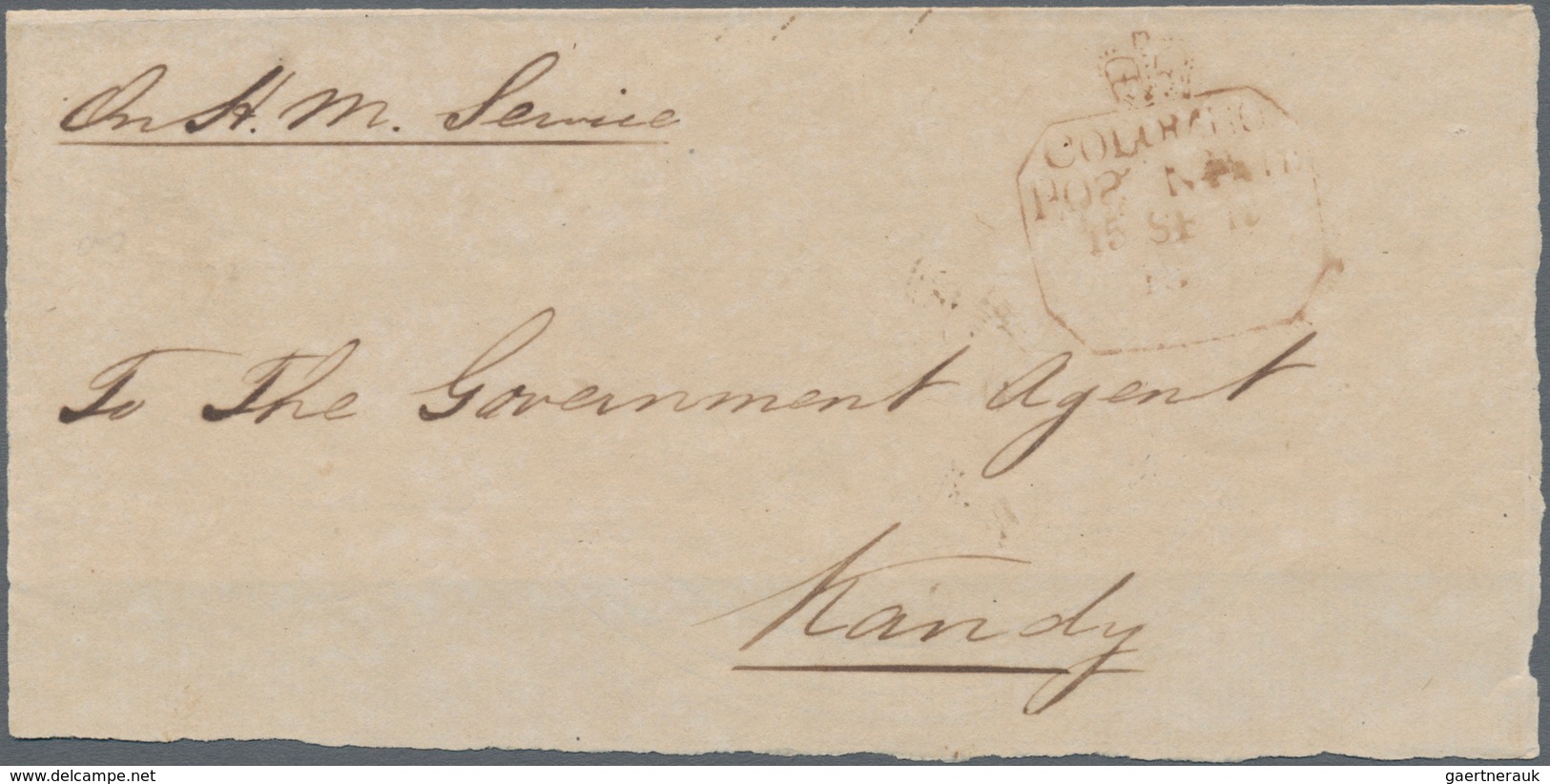 Ceylon / Sri Lanka: 1842 (circa). Pre Stamp Cover Front Addressed To 'The Government Agent, Kandy' C - Sri Lanka (Ceylon) (1948-...)