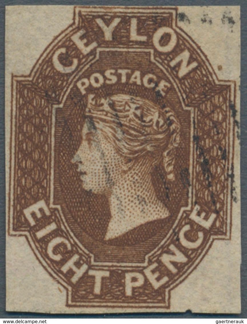 Ceylon / Sri Lanka: 1859, QV 8d. Brown Imperforate With Clear Margins On Three Sides (short At Top) - Sri Lanka (Ceylon) (1948-...)