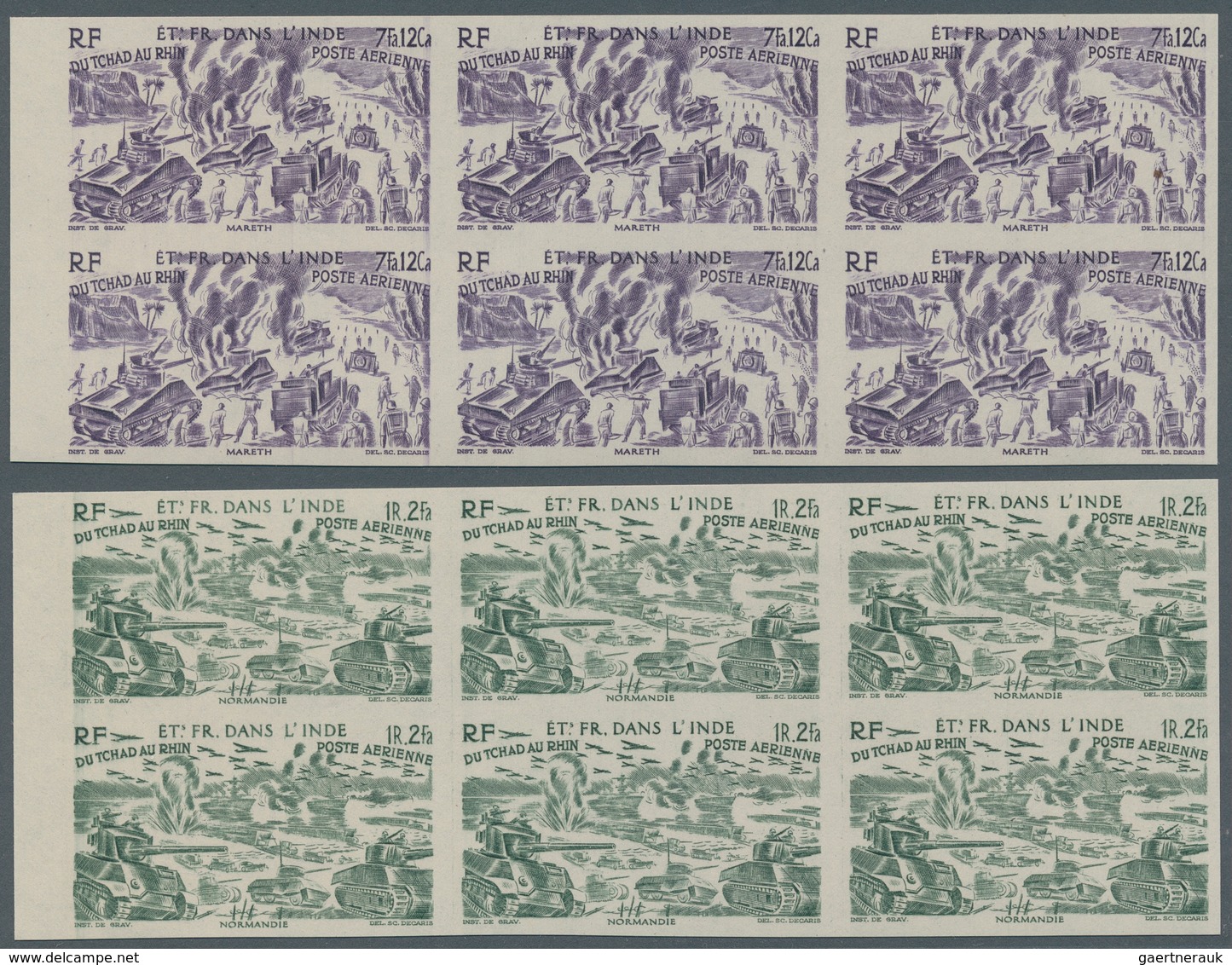 Französisch-Indien: 1946, "Du Chad A Rhin", Complete Set Of Six Values In Imperforate Left Marginal - Covers & Documents