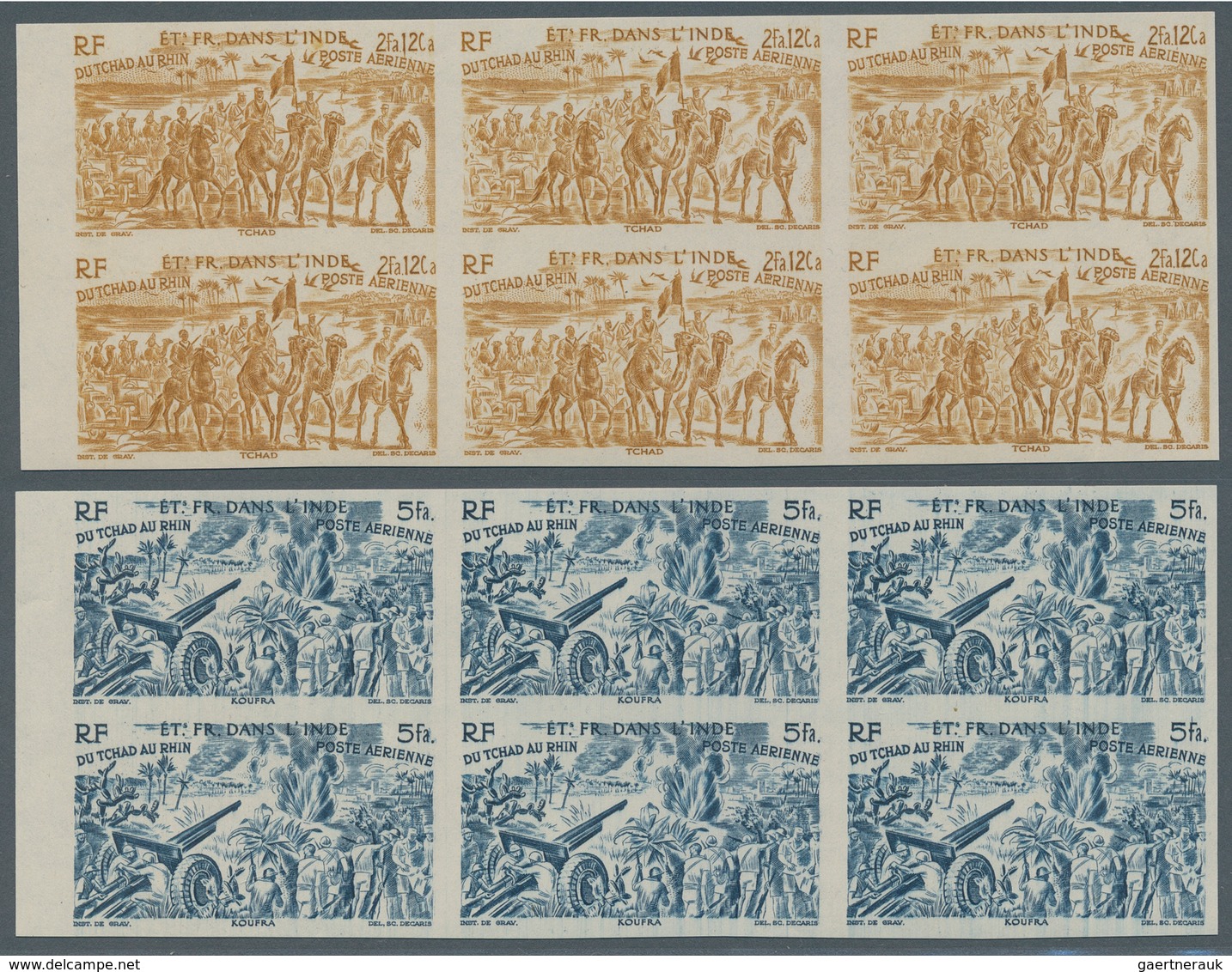 Französisch-Indien: 1946, "Du Chad A Rhin", Complete Set Of Six Values In Imperforate Left Marginal - Covers & Documents