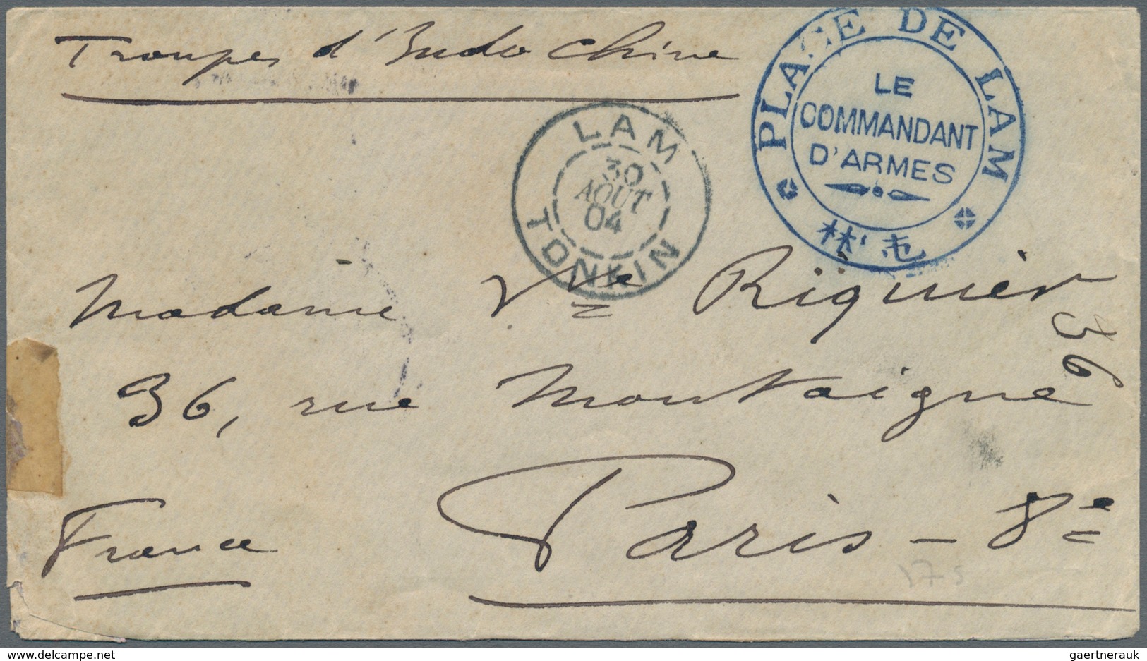 Französisch-Indochina: 1904. Stamp-less Envelope Addressed To France Endorsed 'Troupes D'Indo-Chine' - Covers & Documents