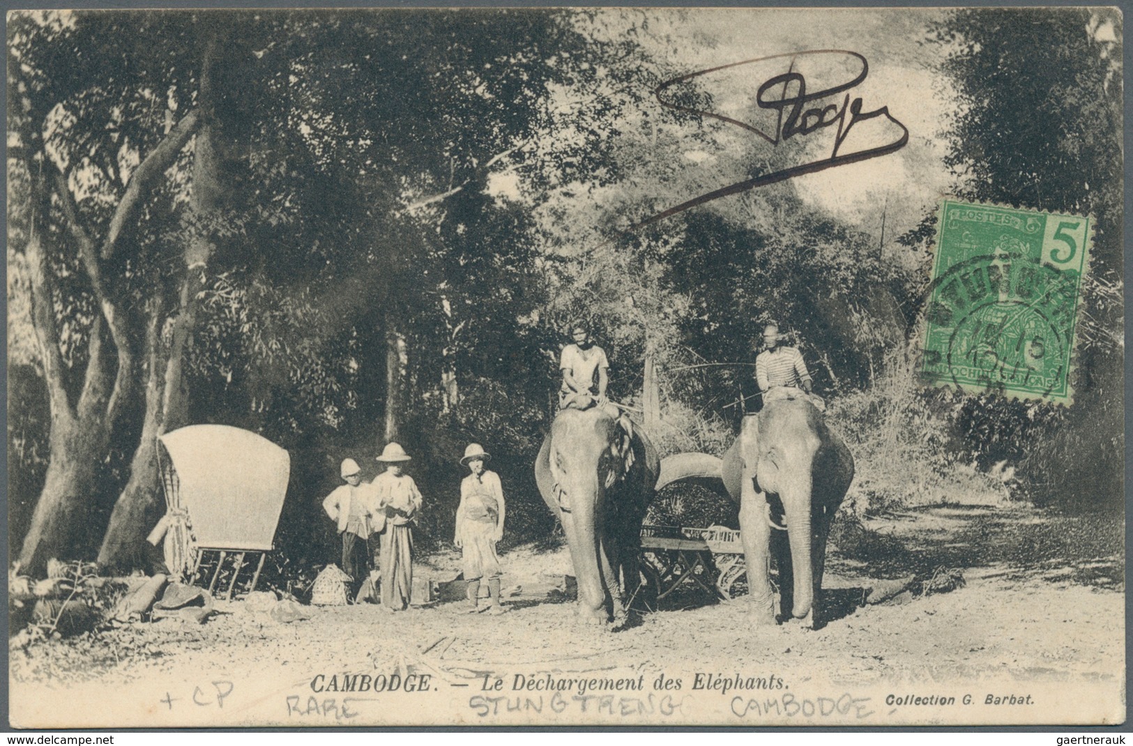 Französisch-Indochina: 1908. Picture Post Card Of 'Elephants In Forest' Addressed To France Bearing - Cartas & Documentos