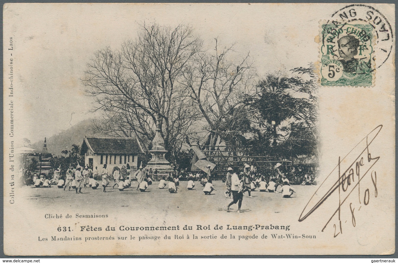 Französisch-Indochina: 1908. Picture Post Card Of 'The Coronation Festival Of The King Of Luang-Prab - Covers & Documents