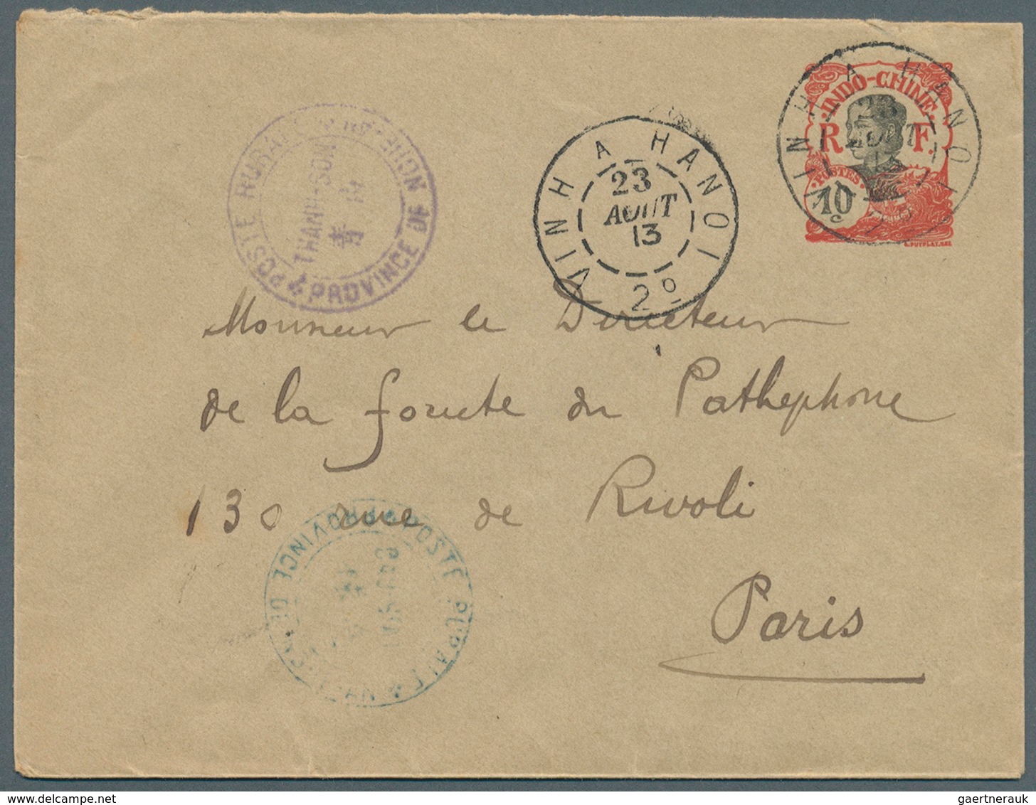 Französisch-Indochina: 1913. Postal Stationery Envelope 10c Red Addressed To Paris Cancelled By 'Pos - Briefe U. Dokumente