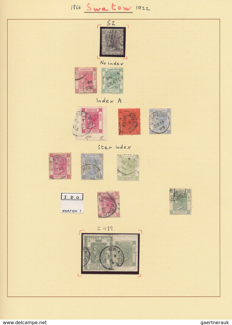 Hongkong - Treaty Ports: Swatow, 1866/1920, Study Of Postmarks QV-KGV (27) On Two Pages Inc. Stamp D - Andere & Zonder Classificatie