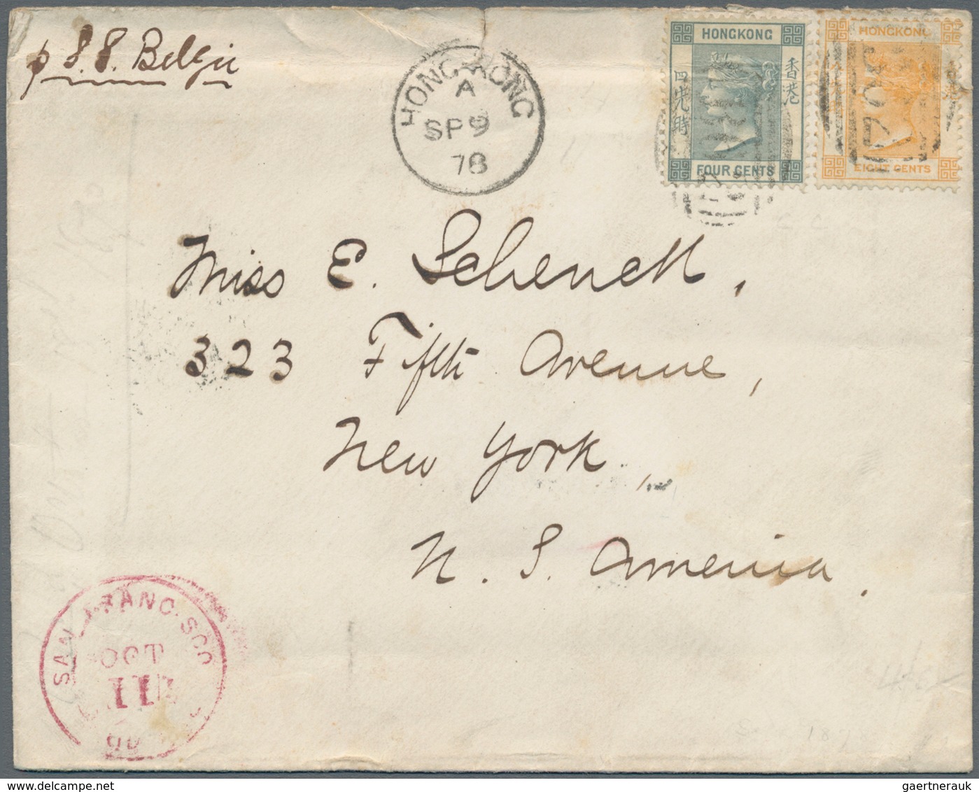 Hongkong - Treaty Ports: 1884. Envelope (creased, Small Tear At Top) Addressed To New York Bearing H - Andere & Zonder Classificatie