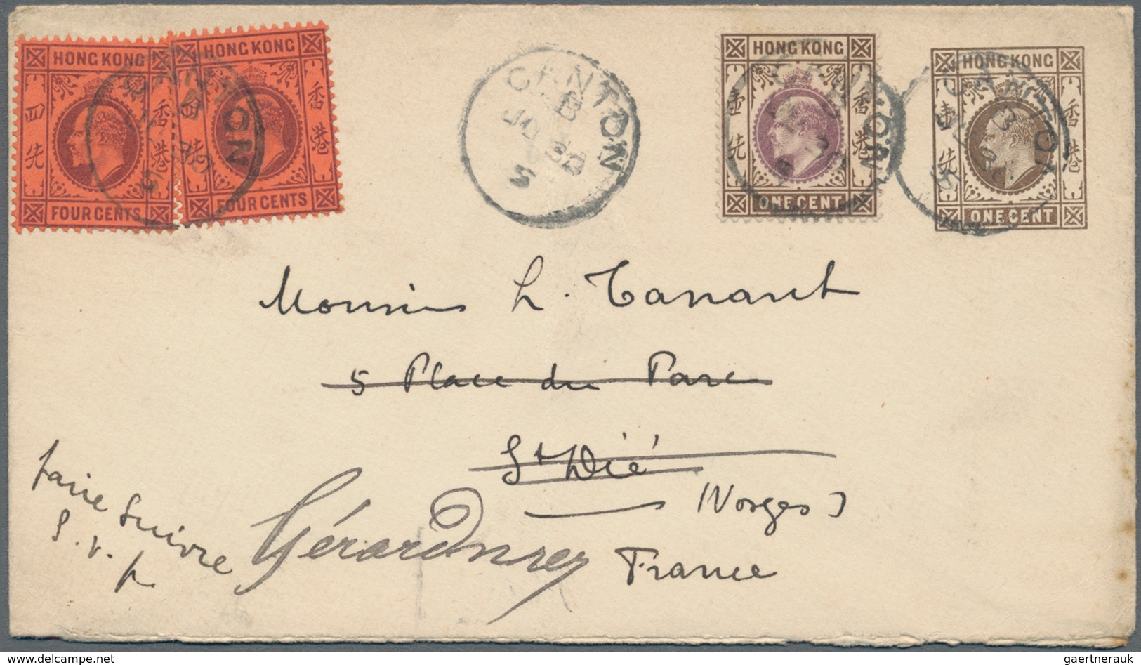 Hongkong - Treaty Ports: 1905. KEVII Hong Kong Postal Stationery Envelope (toned, Vertical Fold, A F - Andere & Zonder Classificatie