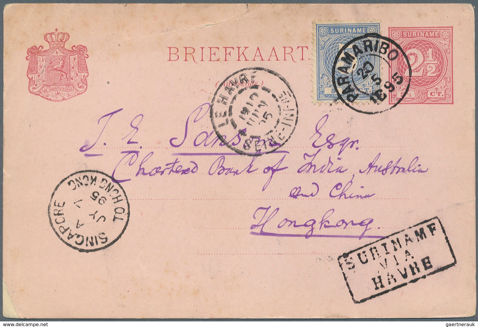 Hongkong - Besonderheiten: 1895. Postal Stationery Card (minor Faults) 2½c Red Upgraded With Yvert 2 - Sonstige & Ohne Zuordnung