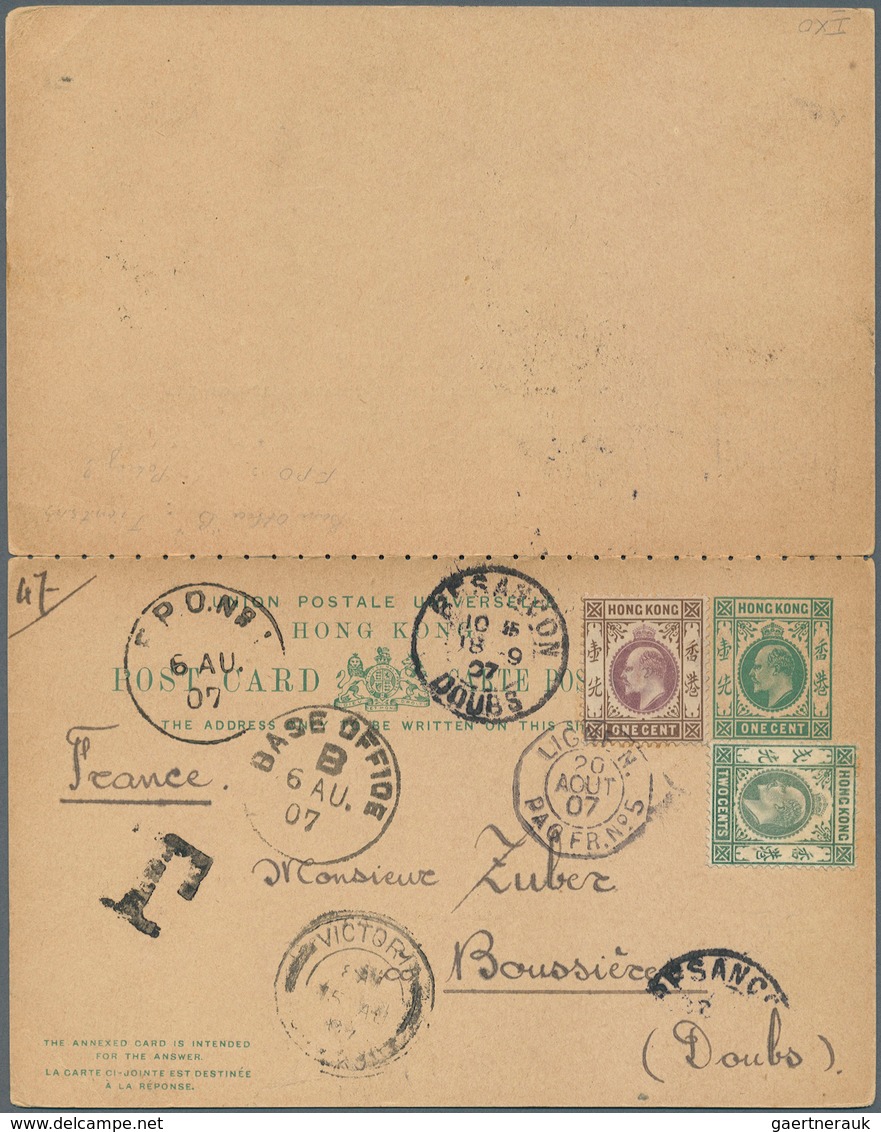 Hongkong - Besonderheiten: 1907. Hong Kong Postal Stationery Double Reply Card 1c Green Upgraded Wit - Otros & Sin Clasificación