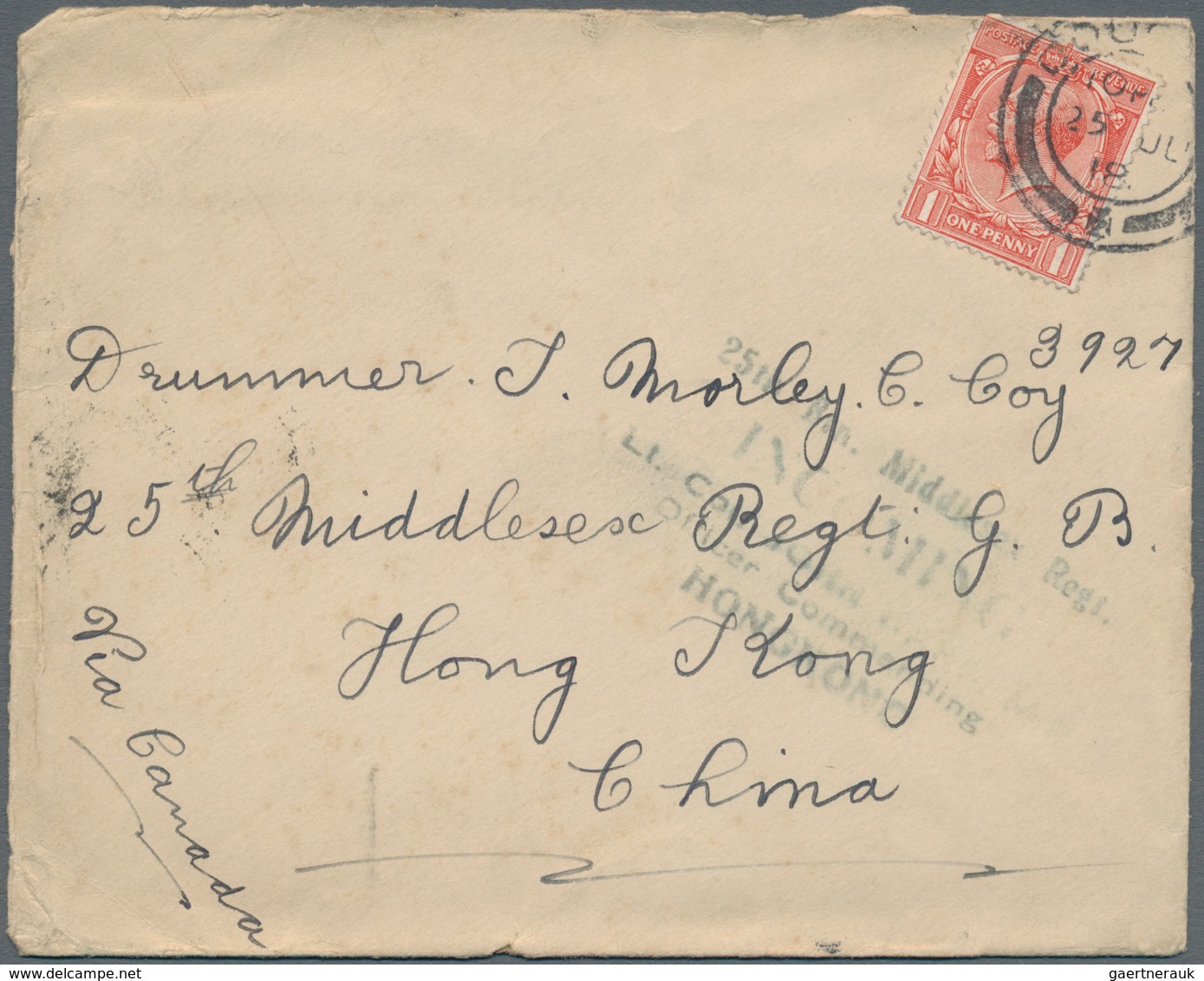 Hongkong - Besonderheiten: 1918. Envelope (back Flap Missing) Written From Douglas, Isle Of Man Addr - Other & Unclassified