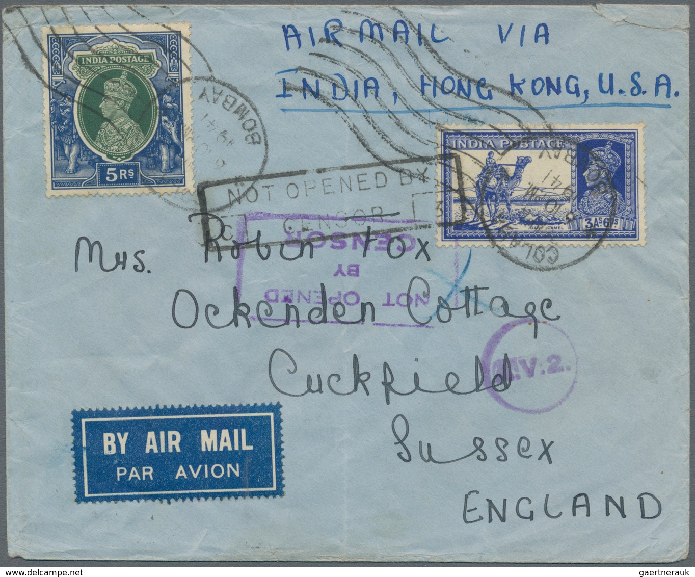 Hongkong - Besonderheiten: 1941. Air Mail Envelope (vertical Fold) Addressed To England Bearing Indi - Altri & Non Classificati