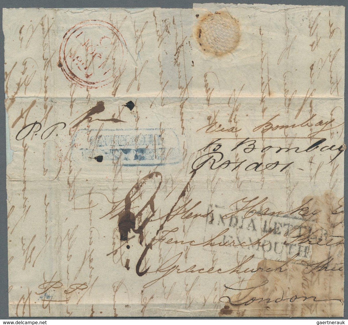 Indien - Vorphilatelie: 1824 (5 Jun), Letter From QUILON To London Via Bombay And Exmouth, Bearing T - ...-1852 Prephilately