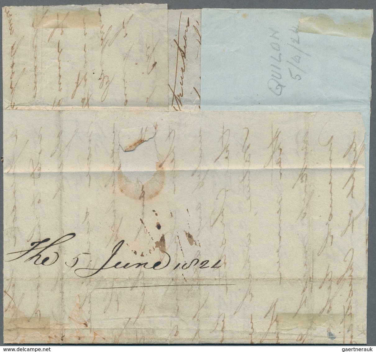 Indien - Vorphilatelie: 1824 (5 Jun), Letter From QUILON To London Via Bombay And Exmouth, Bearing T - ...-1852 Prephilately