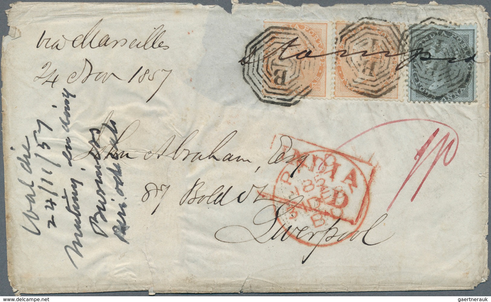 Indien: 1857. Envelope (small Faults) Written From Calcutta Dated '24th Nov 1857' Addressed To Liver - 1852 Provincia De Sind
