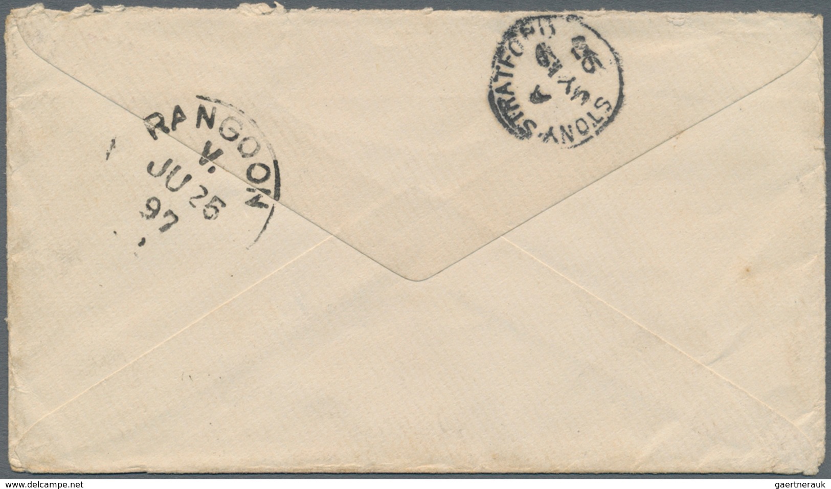 Indien - Used Abroad: Burma 1897. Indian Postal Stationery Envelope ½a Green Upgraded With SG 89, 1a - Andere & Zonder Classificatie