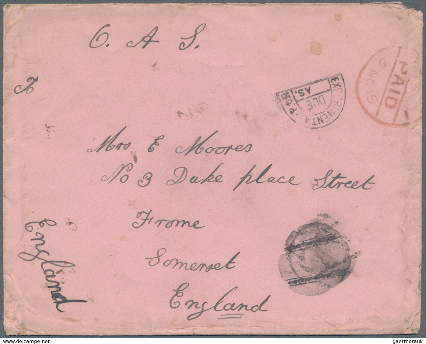 Indien - Used Abroad: Burma 1915. Stamp-less Envelope (soiled) Addressed To England Endorsed 'O.A.S. - Andere & Zonder Classificatie