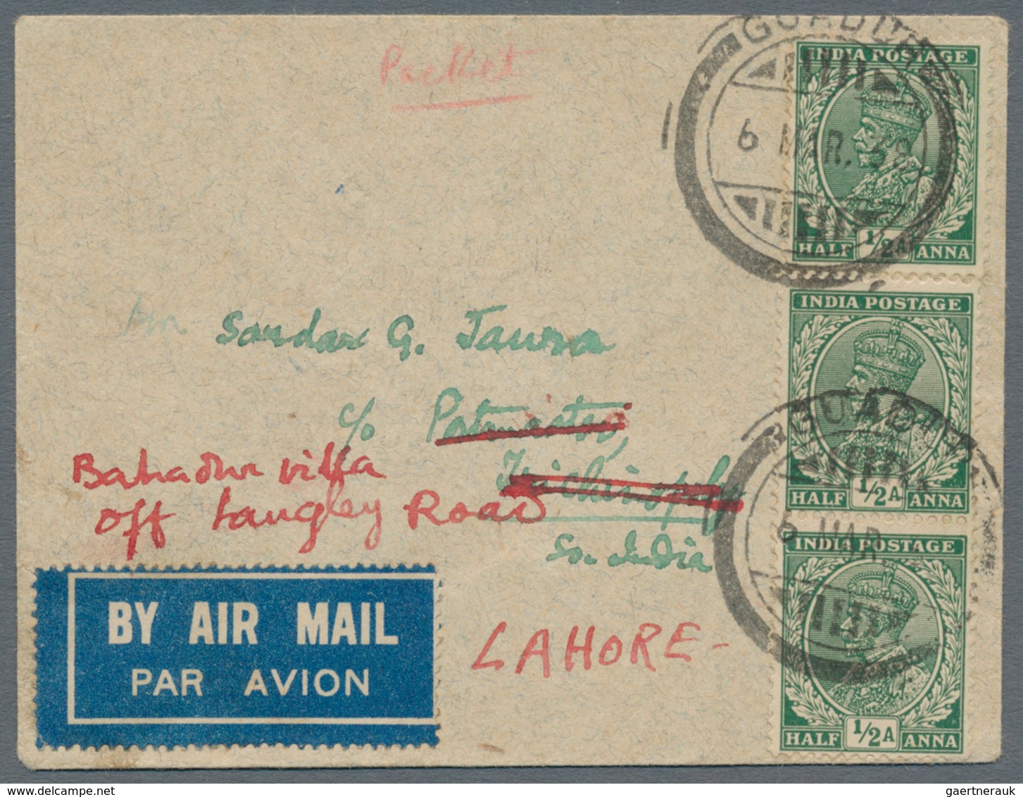 Indien - Used Abroad: PERSIAN GULF-GUADUR 1938: Small Cover From Guadur To Trichinopoli, India Via A - Other & Unclassified
