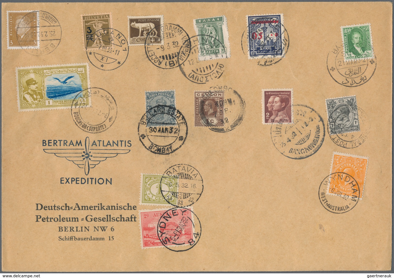 Indien - Flugpost: 1932 BERTRAM ATLANTIS Experimental Flight Cover From Germany To Australia With Ju - Luchtpost