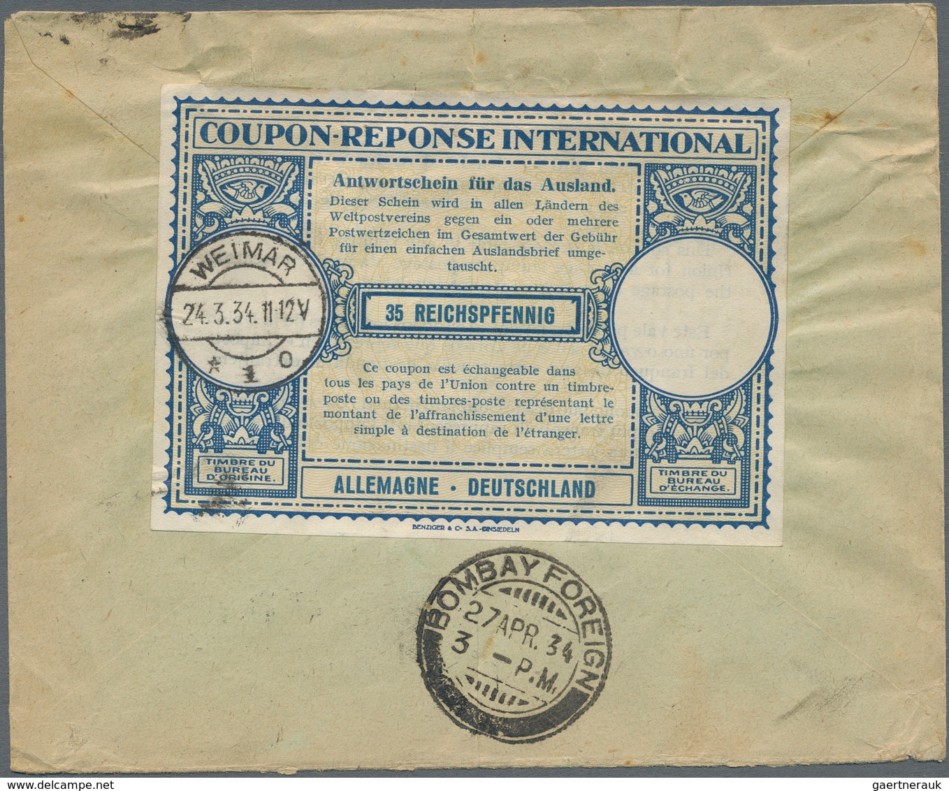 Indien - Besonderheiten: 1934, Business Cover From "BOMBAY 27 APR 34" To Amsterdam. On Reverse, Agai - Andere & Zonder Classificatie