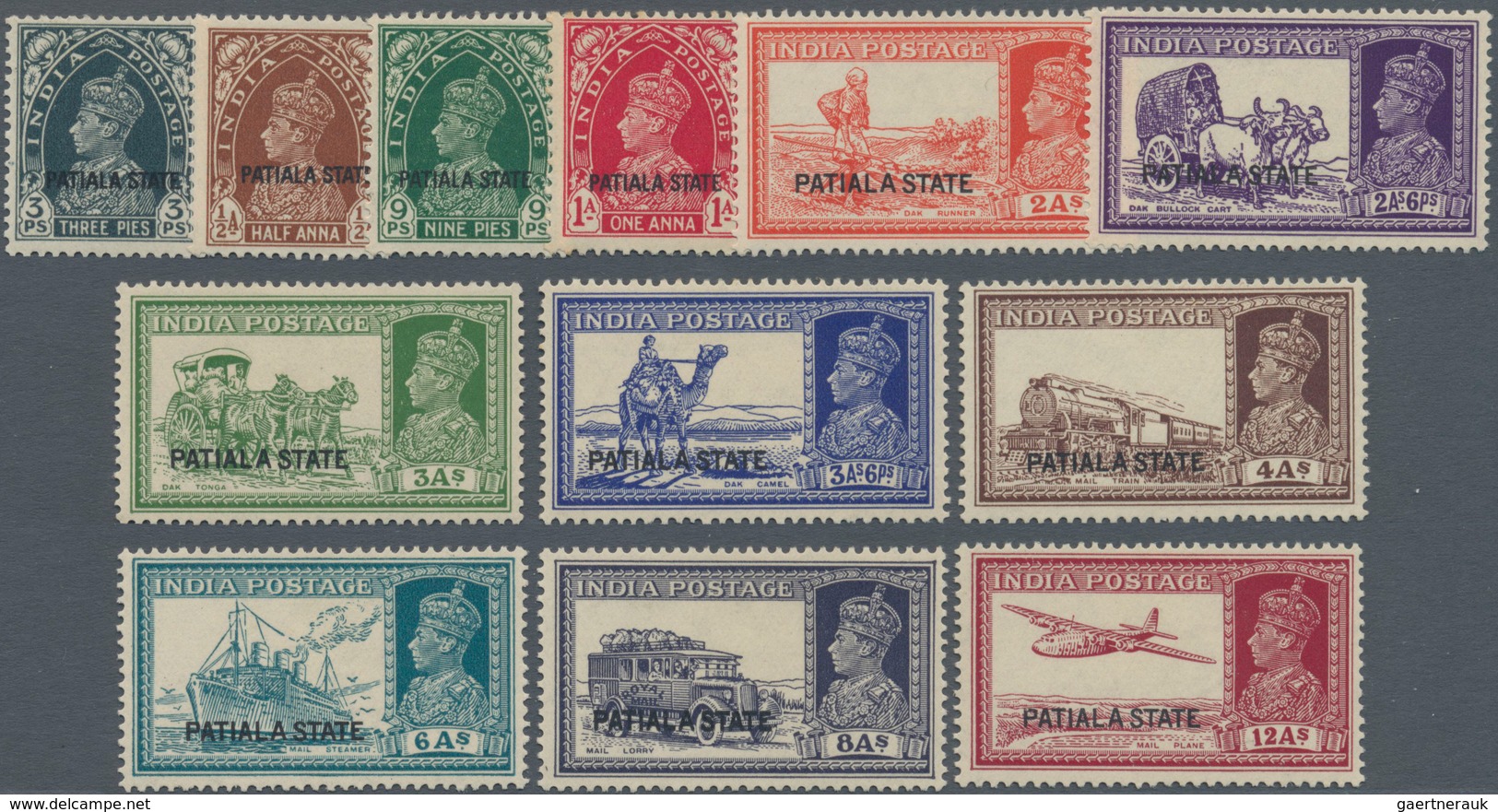 Indien - Konventionalstaaten: PATIALA: 1937/38, India KGVI Definitives With Opt. 'PATIALA STATE' Com - Andere & Zonder Classificatie