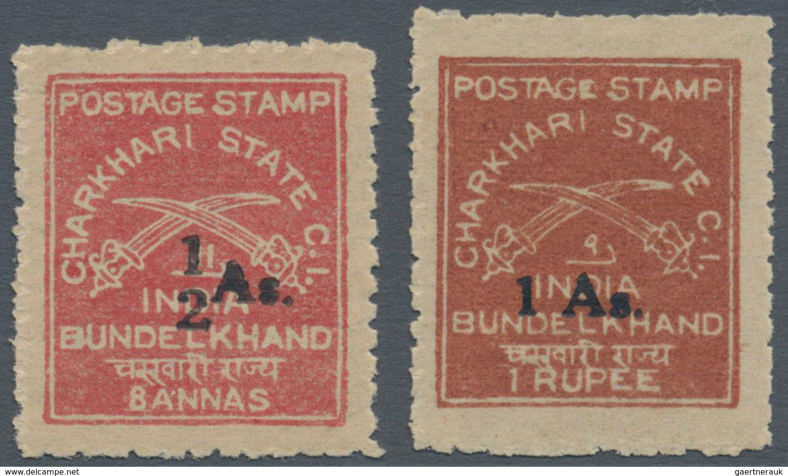 Indien - Feudalstaaten: CHARKHARI: 1940, Sword Issue Two Surcharged Stamps With '½ As.' On 8a. Brown - Andere & Zonder Classificatie