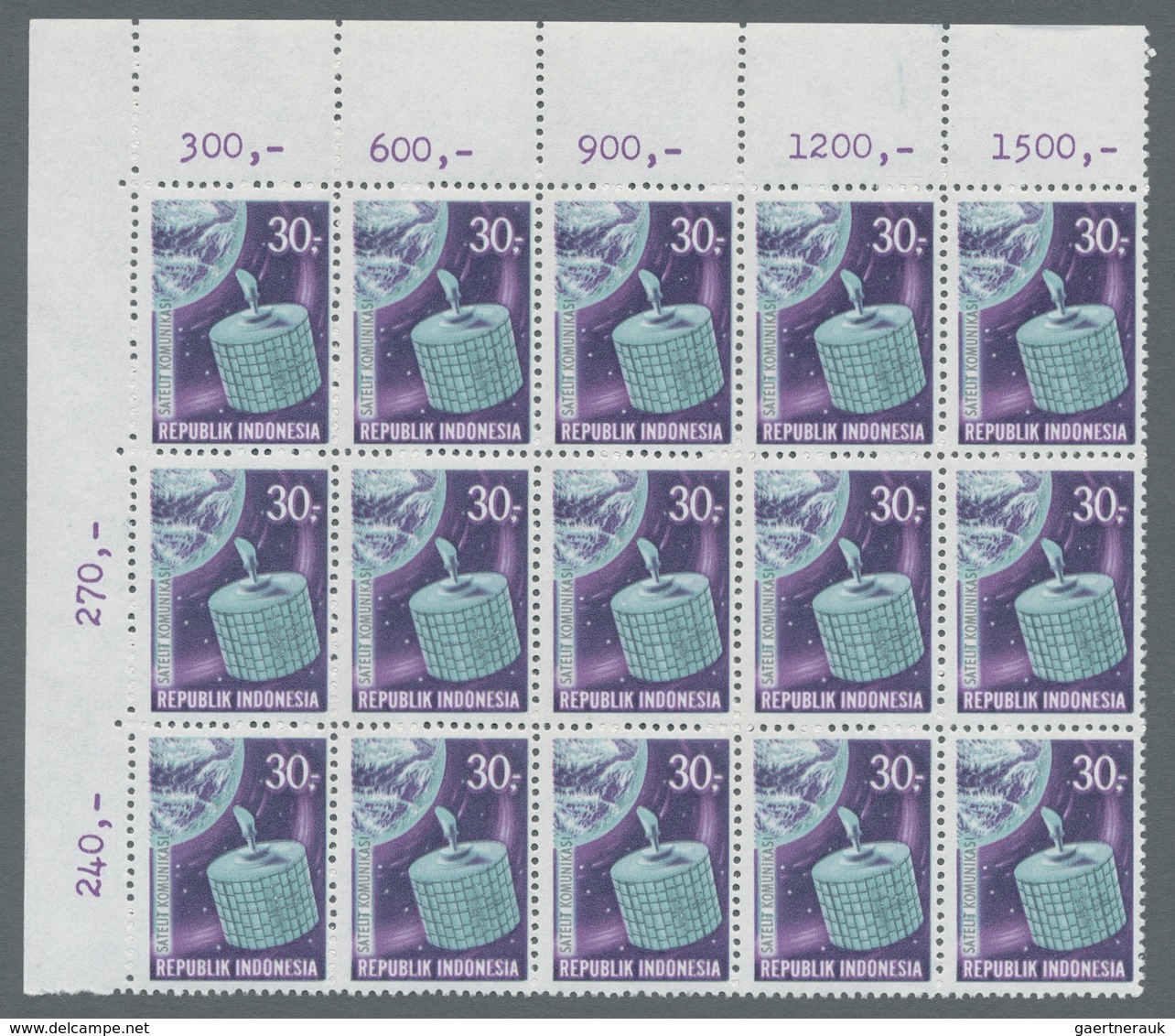 Indonesien: 1969, Satellite Communication 30r. With Variety GREY Instead Of Red Printing Block Of 15 - Indonésie