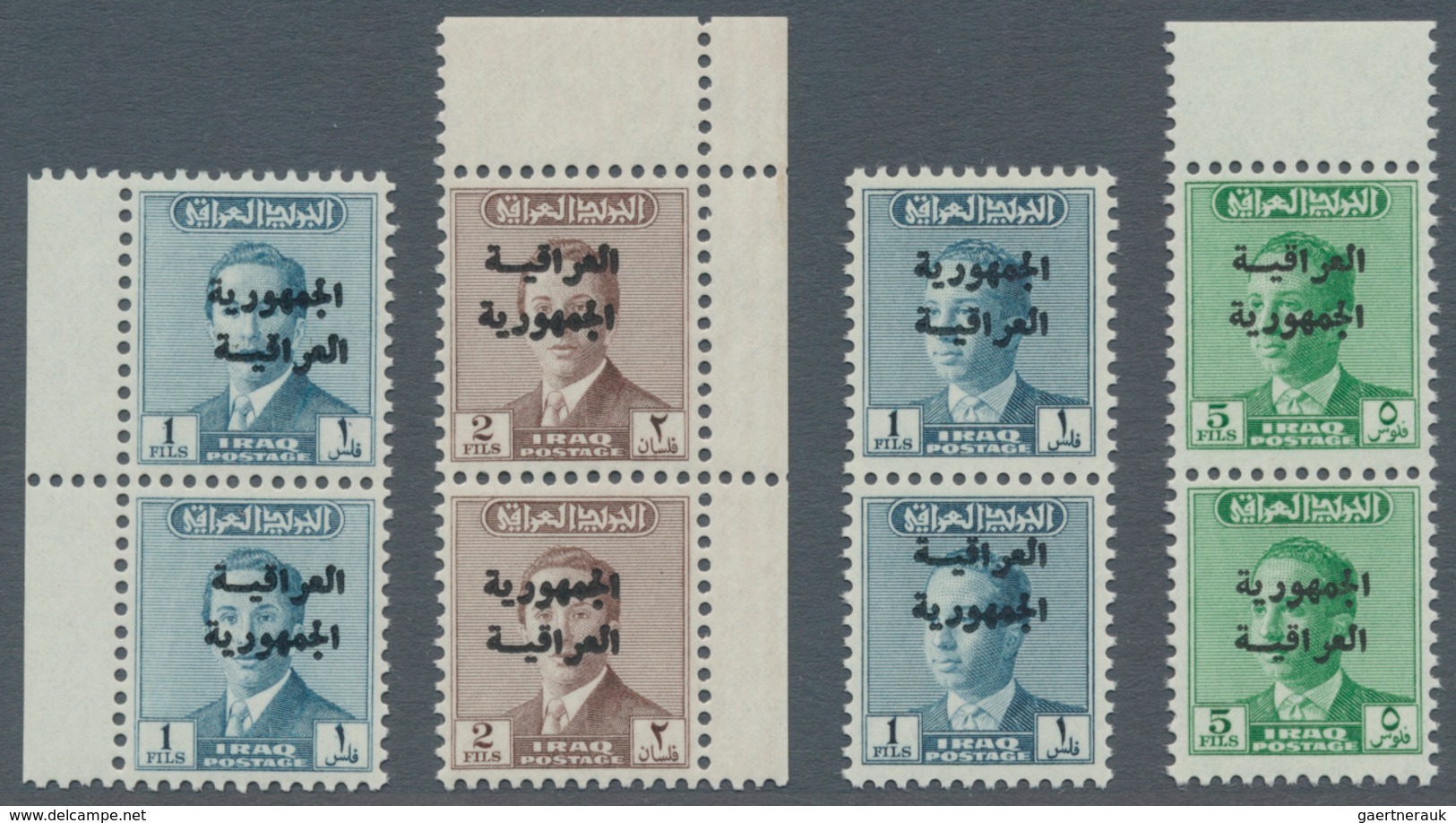 Irak: 1948-60 OVERPRINT VARIETIES: Seven Stamps Showing Various Varieties Of Their Overprint, With 1 - Irak