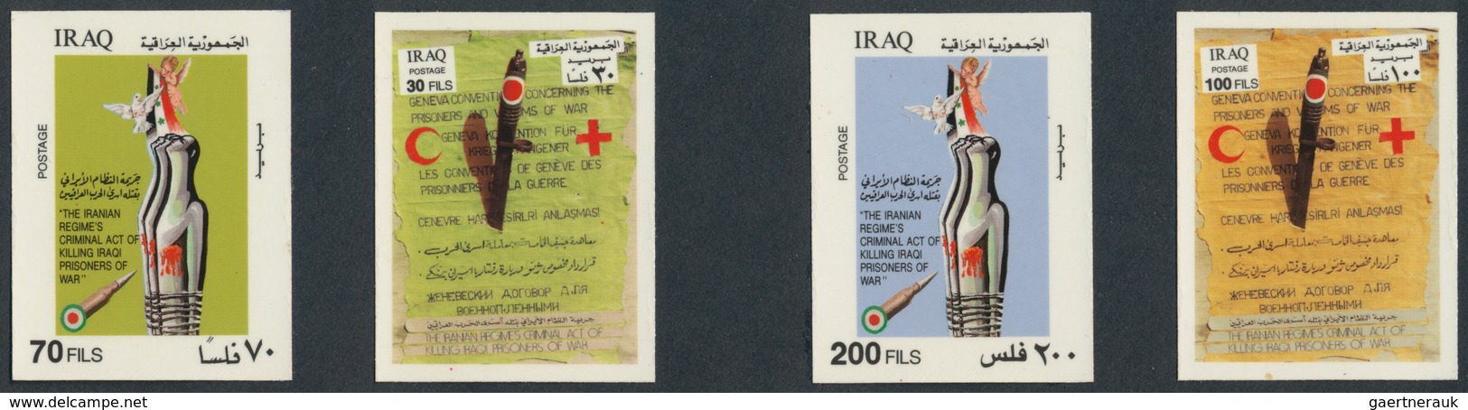 Irak: 1985, `Iran's War Crimes', Plastic Designs Of This Issue And Souvenir Sheet In A Folder Of The - Irak