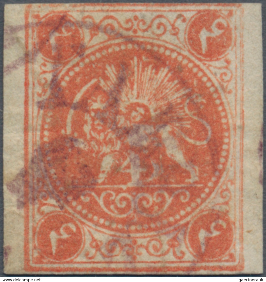 Iran: 1875, Rouletted Lion Issue, 4ch. Orange-red, Type B, Postally Used "TABRIZ", Signed And Opinio - Iran