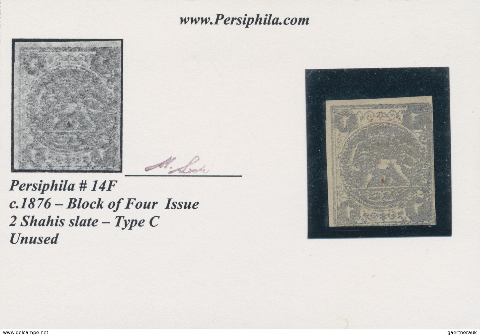 Iran: 1876, Lion Issue 2 Ch. Slate, Mint No Gum, Type C, Wide Margins On Two Sides, Touched At Botto - Iran