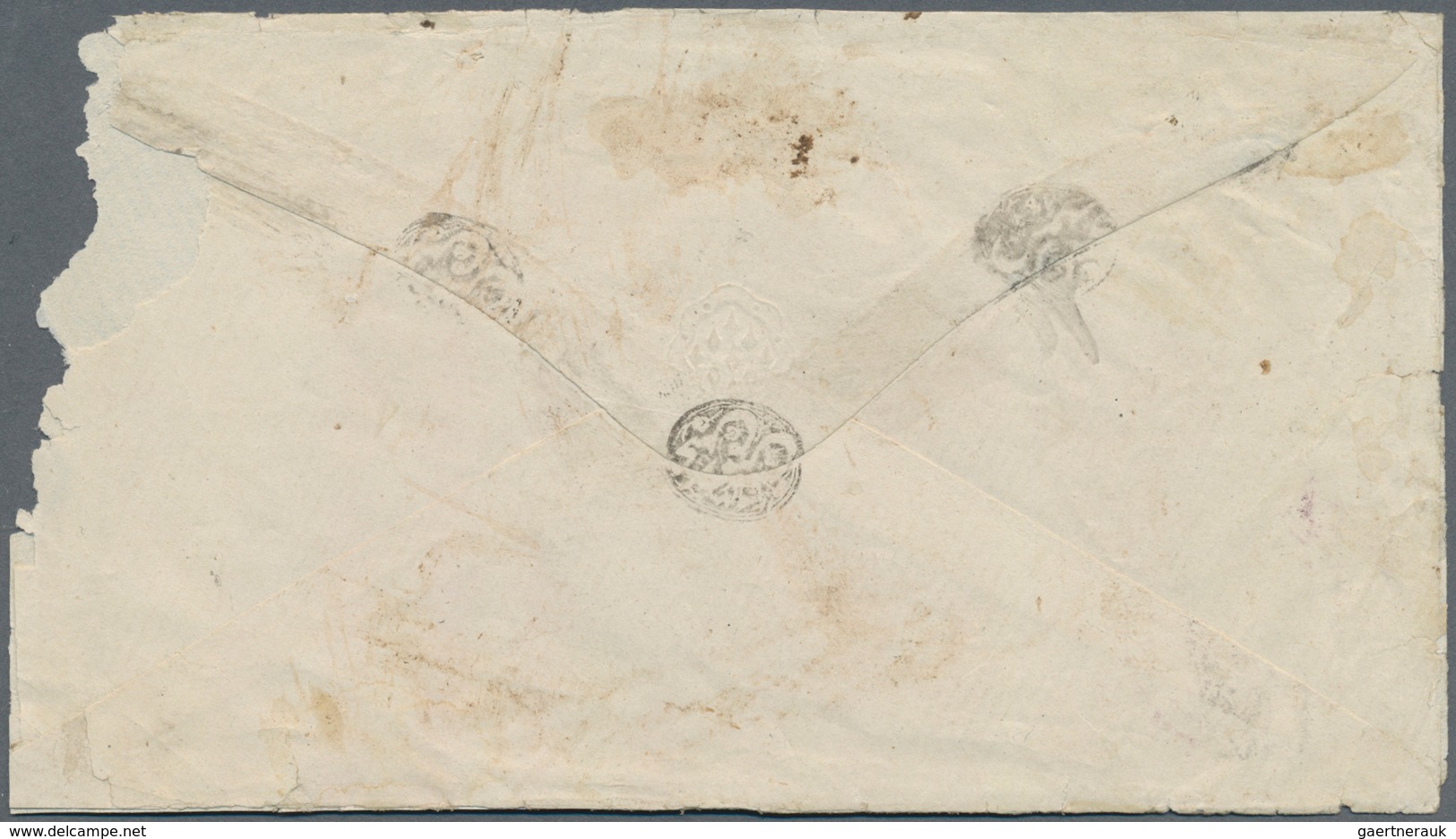 Iran: 1876, 10 Ch. Black And Blue Bisect On Cover Tied By "KERMAN" Cds., Faults, Flaw At Border, Fin - Iran