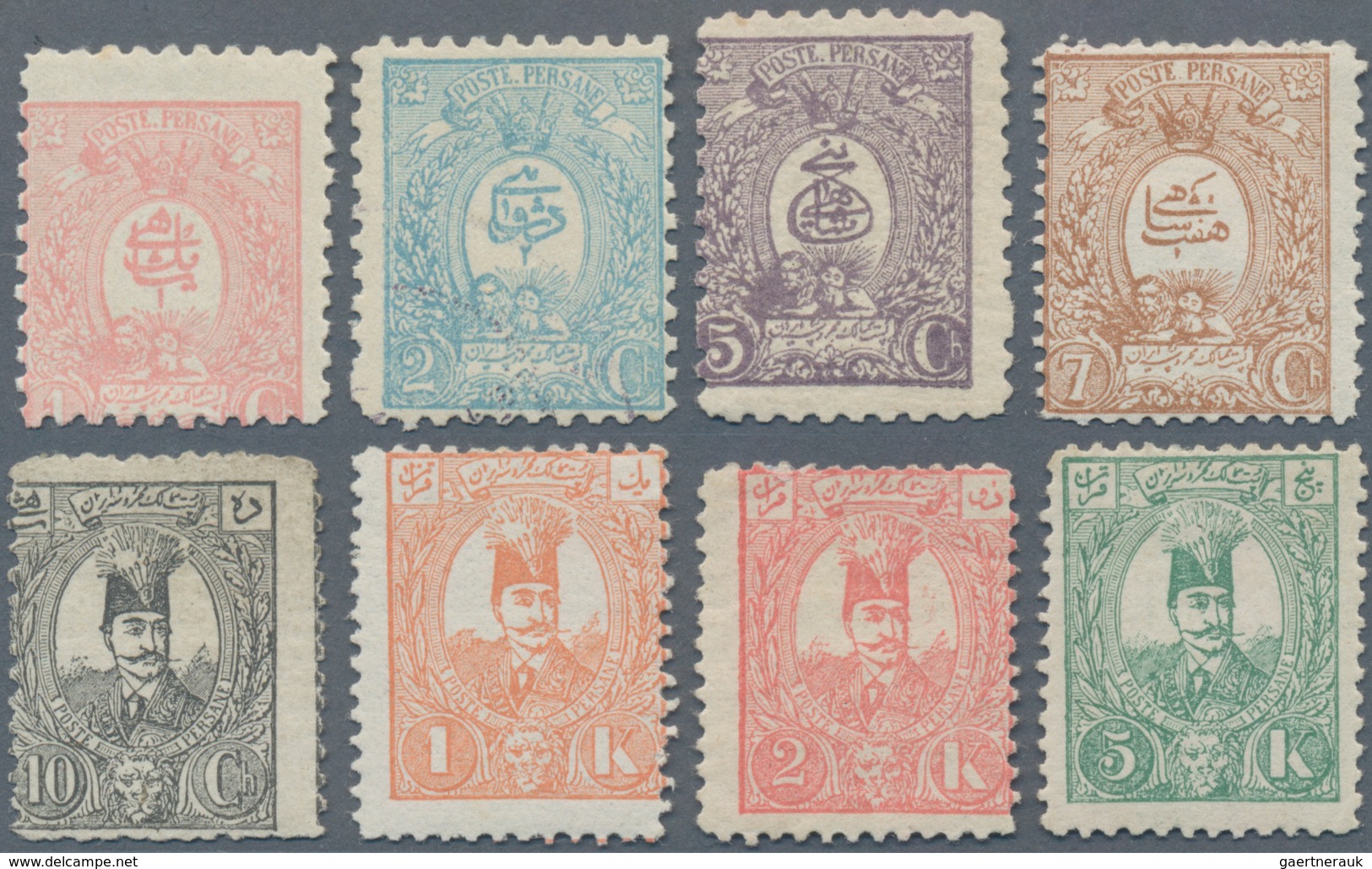 Iran: 1889, 1ch.-5kr., Complete Set Of Eight Values, Fresh Colours, Mint Original Gum (2ch. Showing - Iran