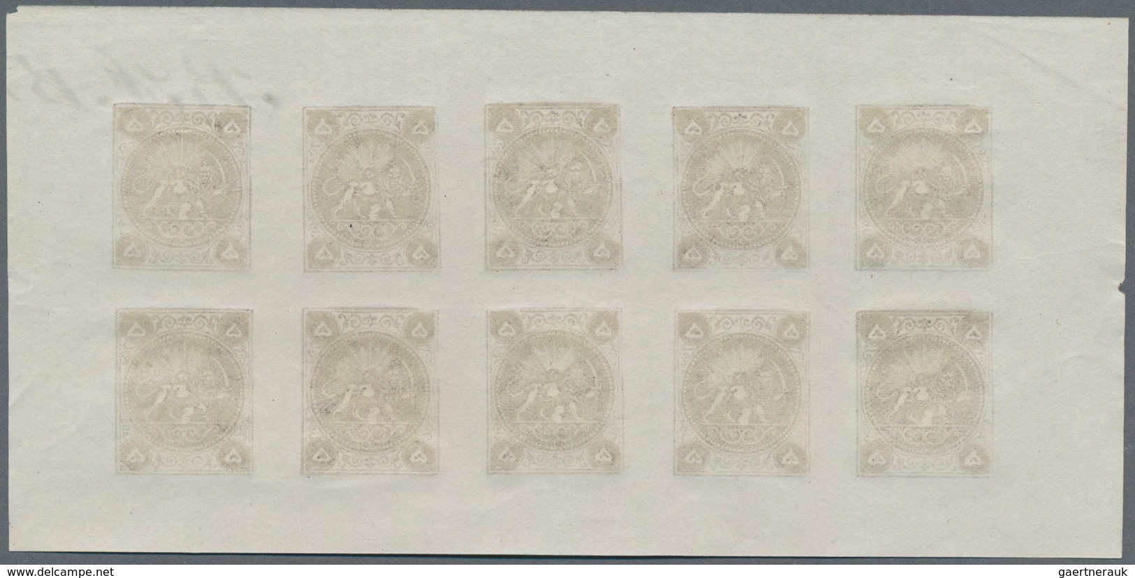 Iran: 1900 Ca., Lions Issue Two Imperf Reprint Sheets Of On Watermarked Paper, Yellow And Deep Viole - Iran