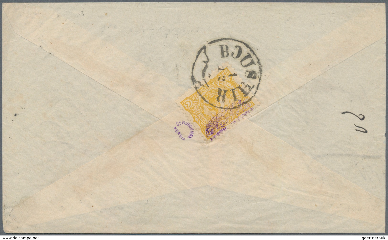 Iran: 1900 Ca., Two Covers From Chiraz And Boushir Franked By 5 Ch. Yellow, Each With Inverted Nesha - Iran