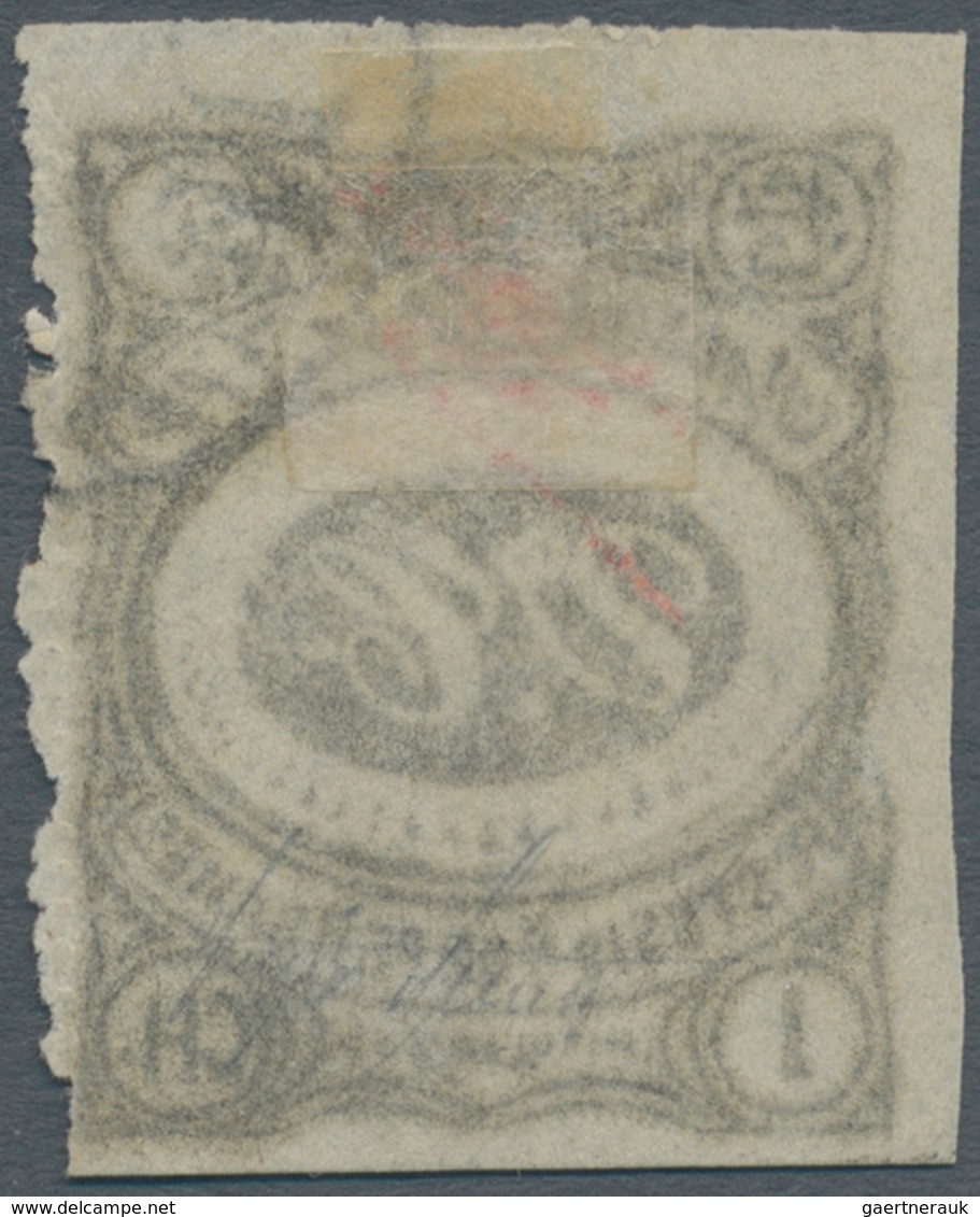 Iran: 1902, Meshed Provisioal Issue 1 Ch. Black, Pin Perforated, With Victor Castaigne Red Initials - Iran