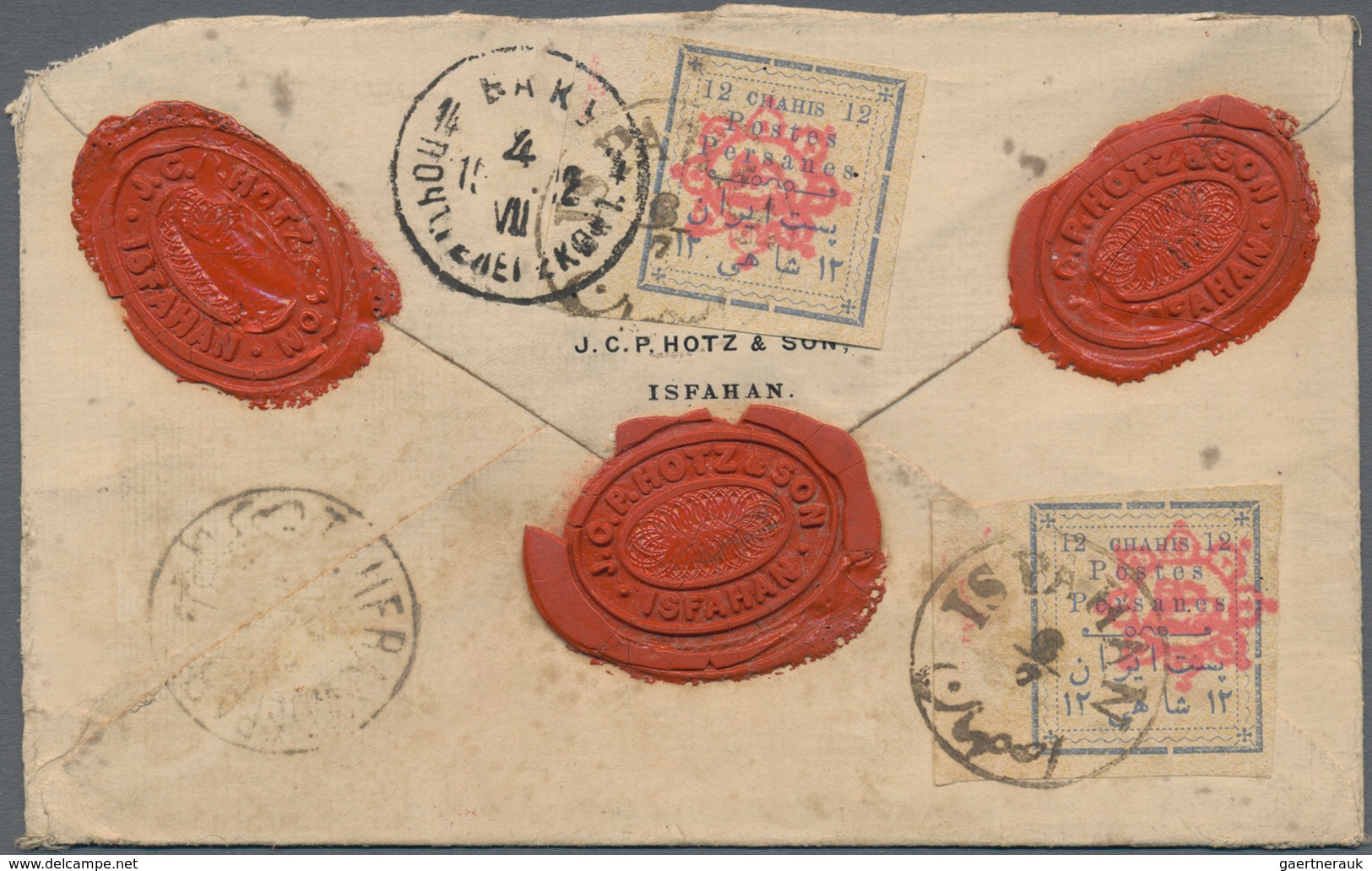 Iran: 1902, Typeset Issue, 12ch. Ultramarine/buff, Two Copies On Reverse Of Registered Cover From Is - Iran