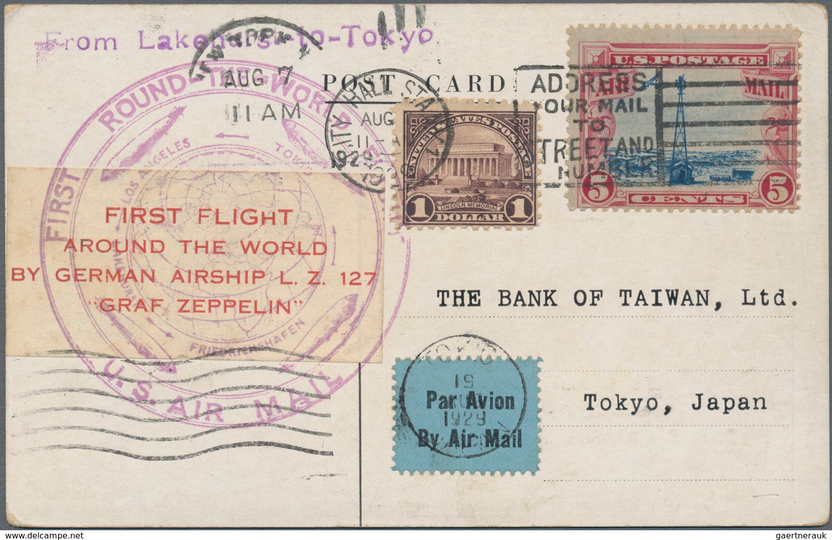 Japan: 1929, Zeppelin Round The World Flight, Inbound Card To Tokyo From US East Coast Franked $1.05 - Andere & Zonder Classificatie