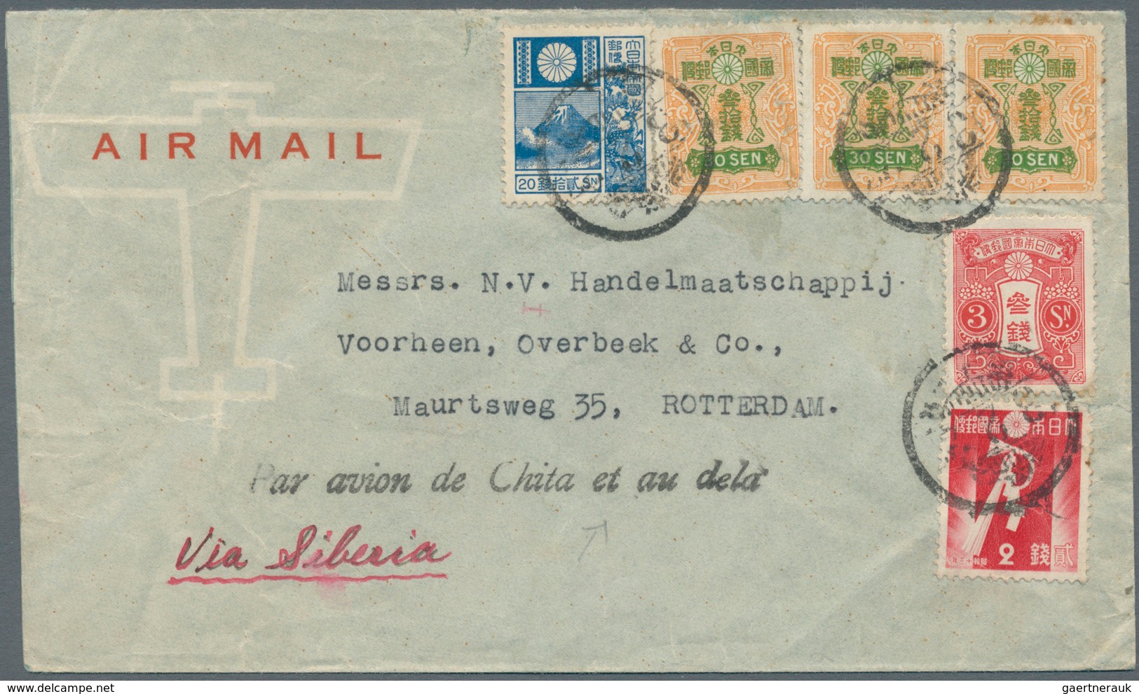 Japan: 1937. Air Mail Envelope Addressed To Holland Bearing Japan SG 298, 3s Rose, SG 305, 20s Blue, - Andere & Zonder Classificatie