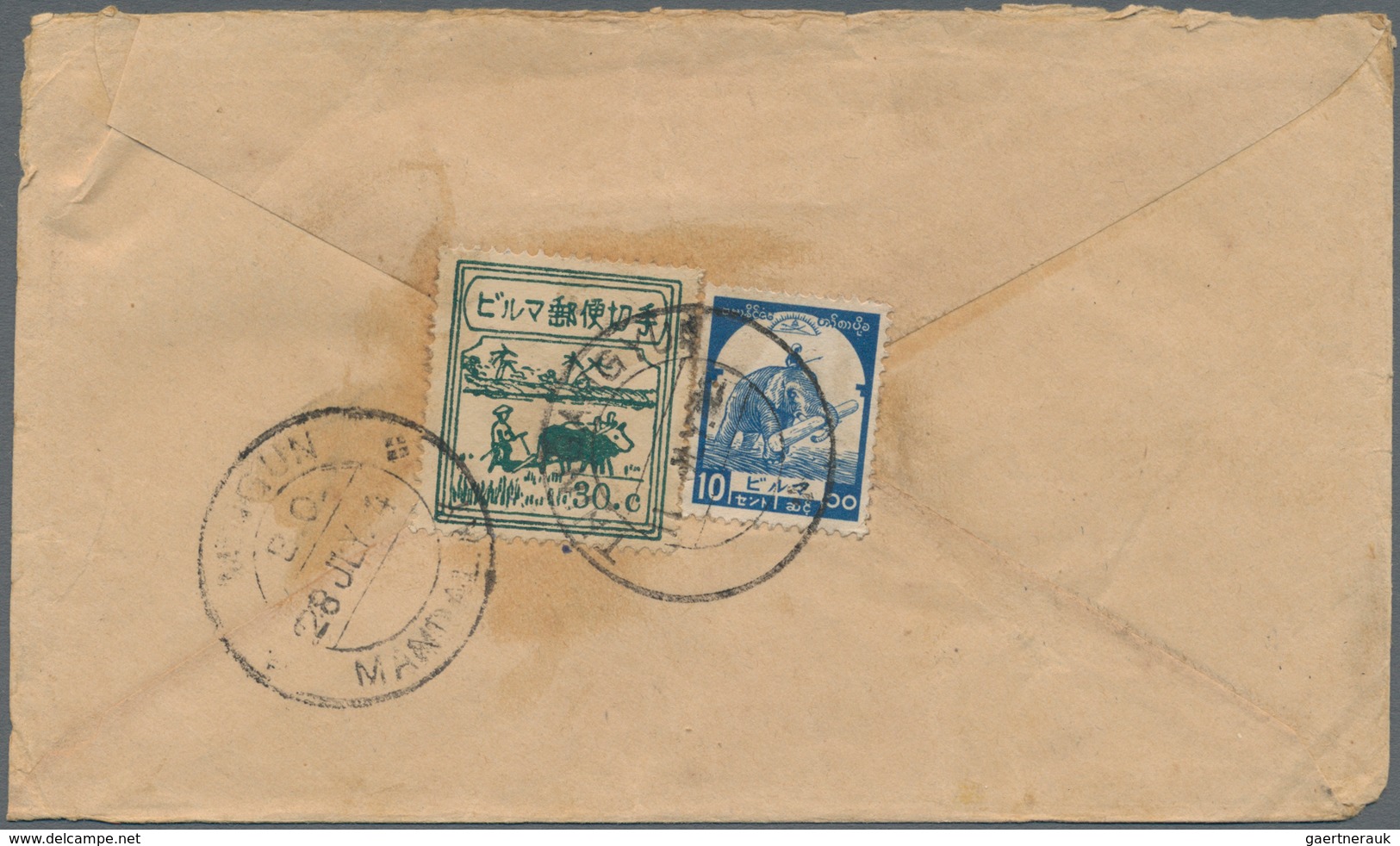 Japanische Besetzung  WK II - Burma: 1944. Registered Envelope Written From The 'Superintendent Of T - Myanmar (Burma 1948-...)