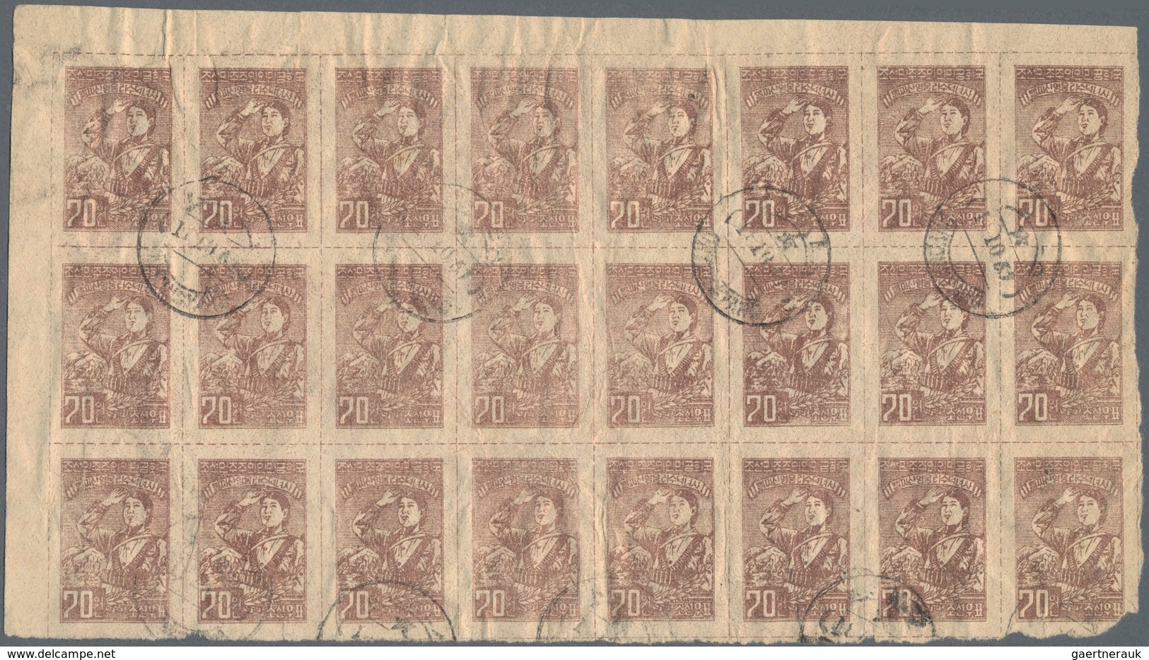 Korea-Nord: 1952/55, Female Partizan Li Su-Dok, Perforated, A Top Left Corner Margin Block Of 24 Can - Korea (Noord)