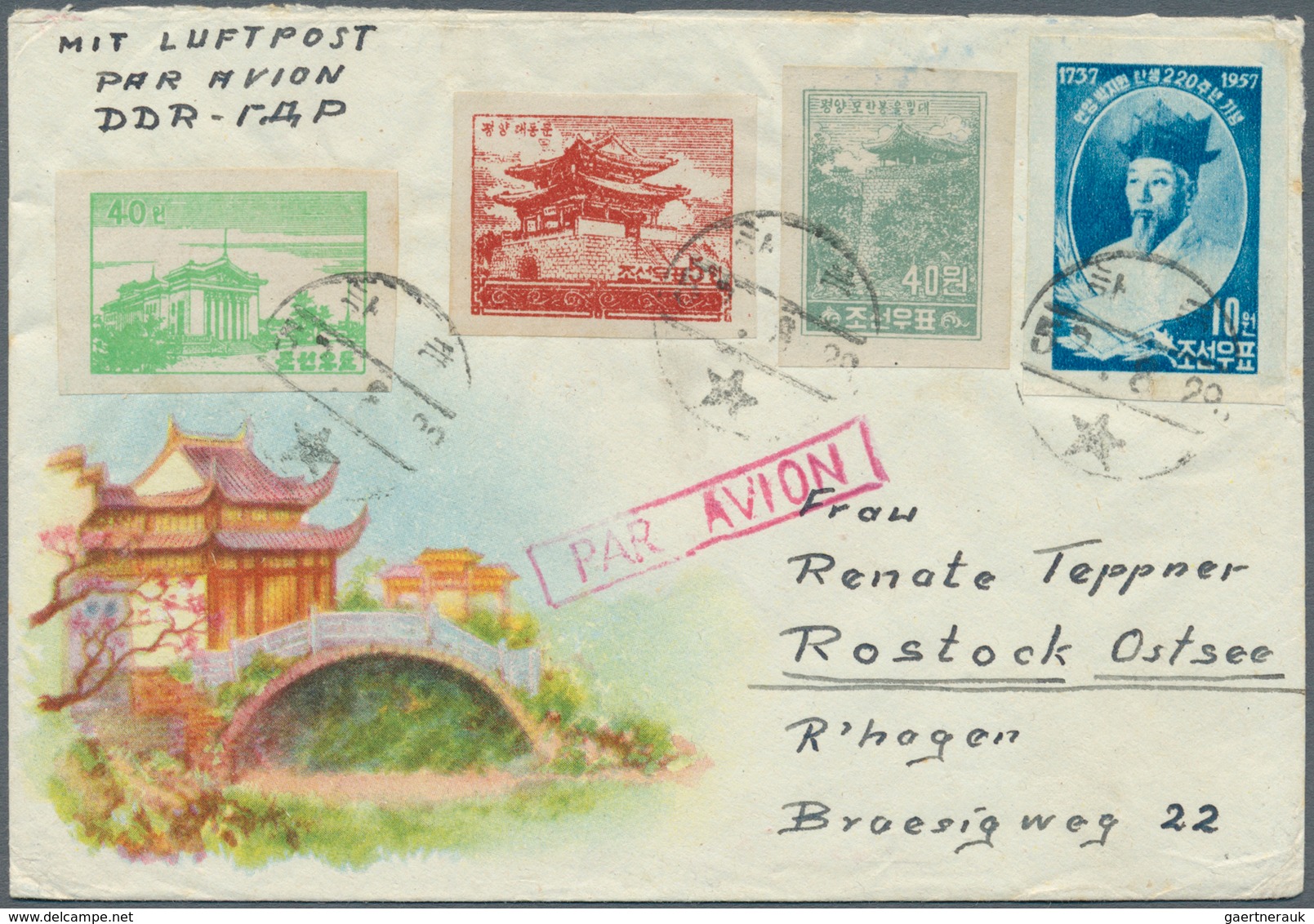 Korea-Nord: 1957. Illustrated Air Mail Envelope Addressed To Germany Bearing SG N83, 5wn Red-brown ( - Korea (Noord)