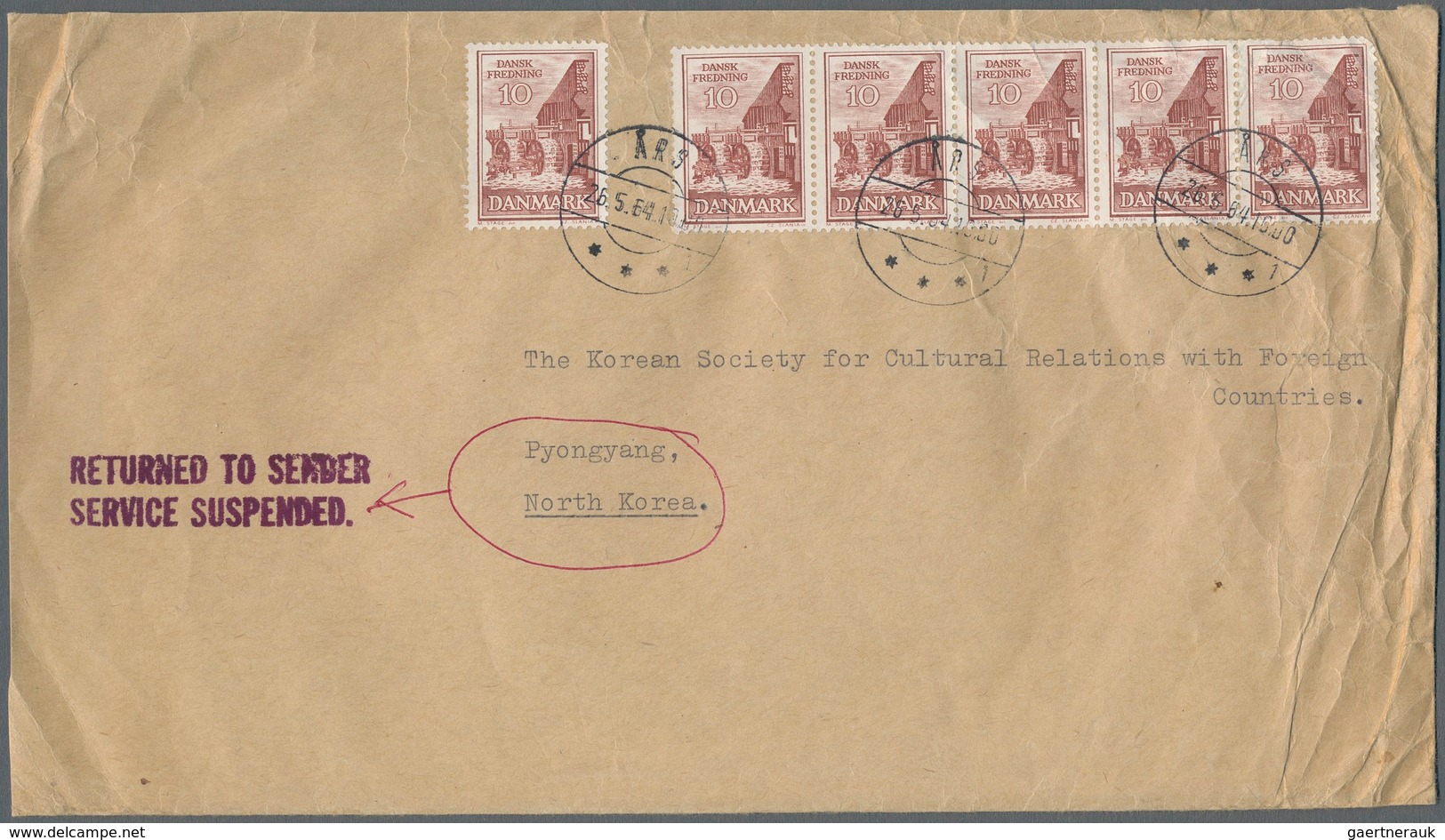 Korea-Nord: 1964, "RETURNED TO SENDER / SERVICE SUSPENDED" On Both Sides Of Surface Mail Cover From - Corea Del Norte