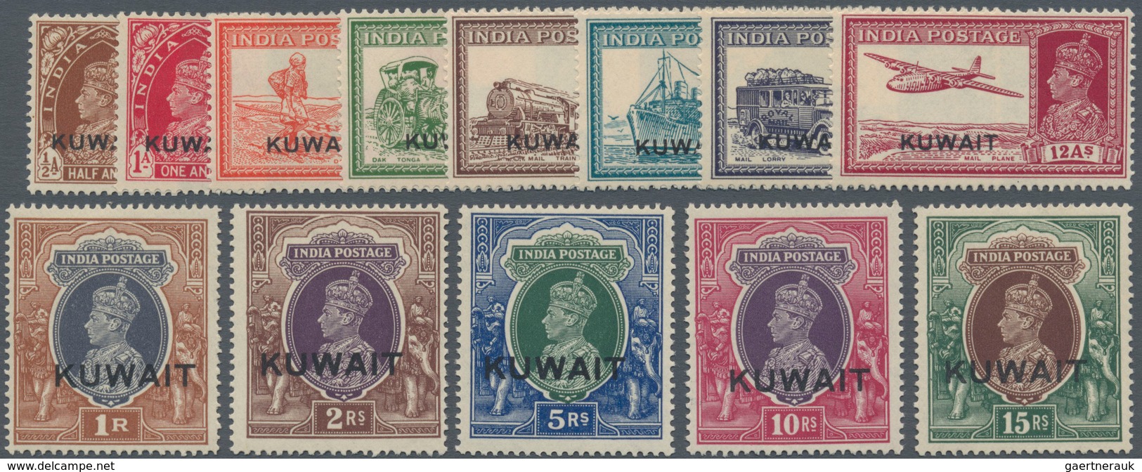 Kuwait: 1939, India KGVI Definitives With Black Opt. KUWAIT Complete Set Of 13, Mint Lightly Hinged, - Kuwait