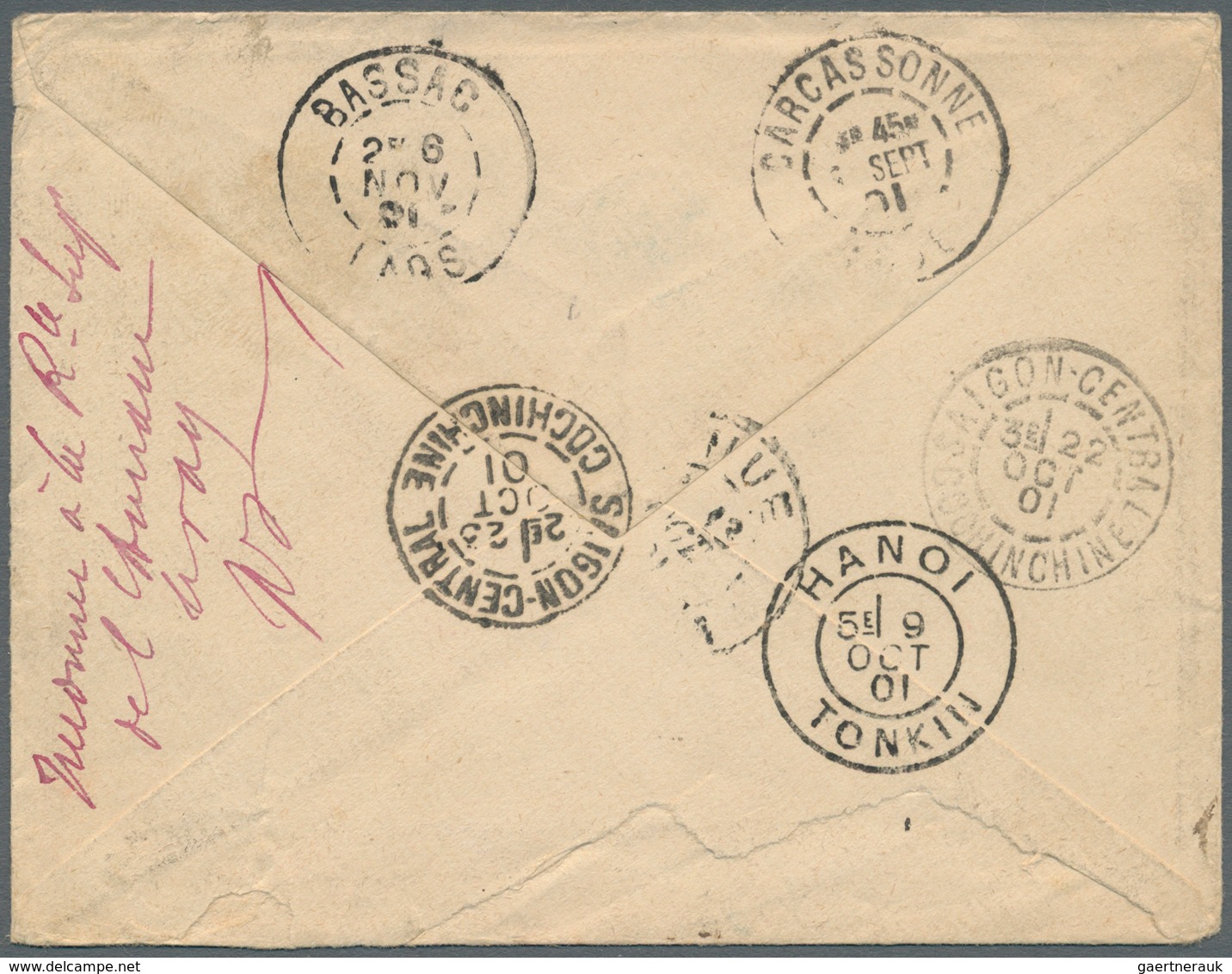 Laos: 1901. Envelope Addressed To Saravane, Laos Bearing Great Britain SG 174, 1d Lilac And SG 201, - Laos